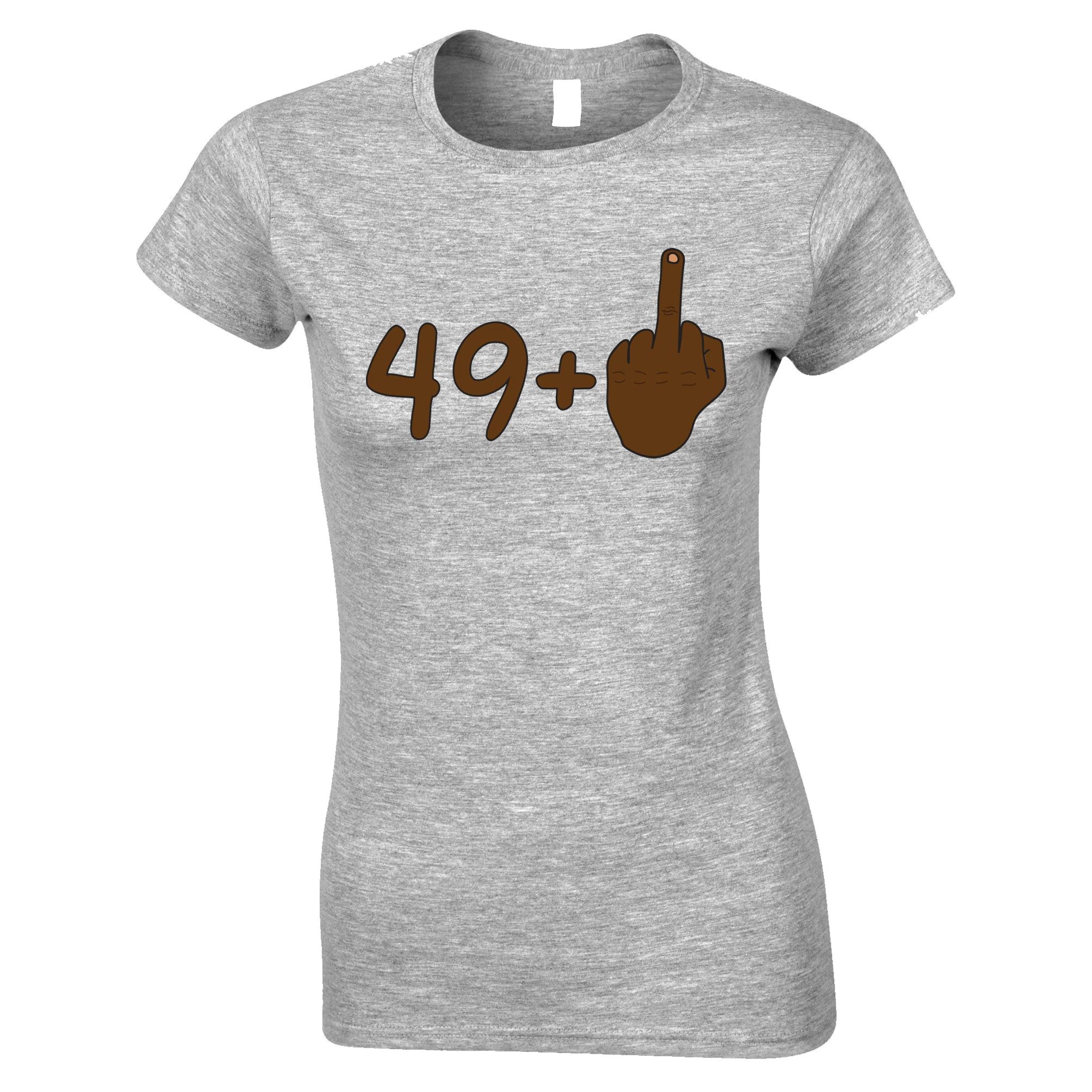 Rude 50th Birthday Womens T Shirt 49 + 1 Gesture (Black)