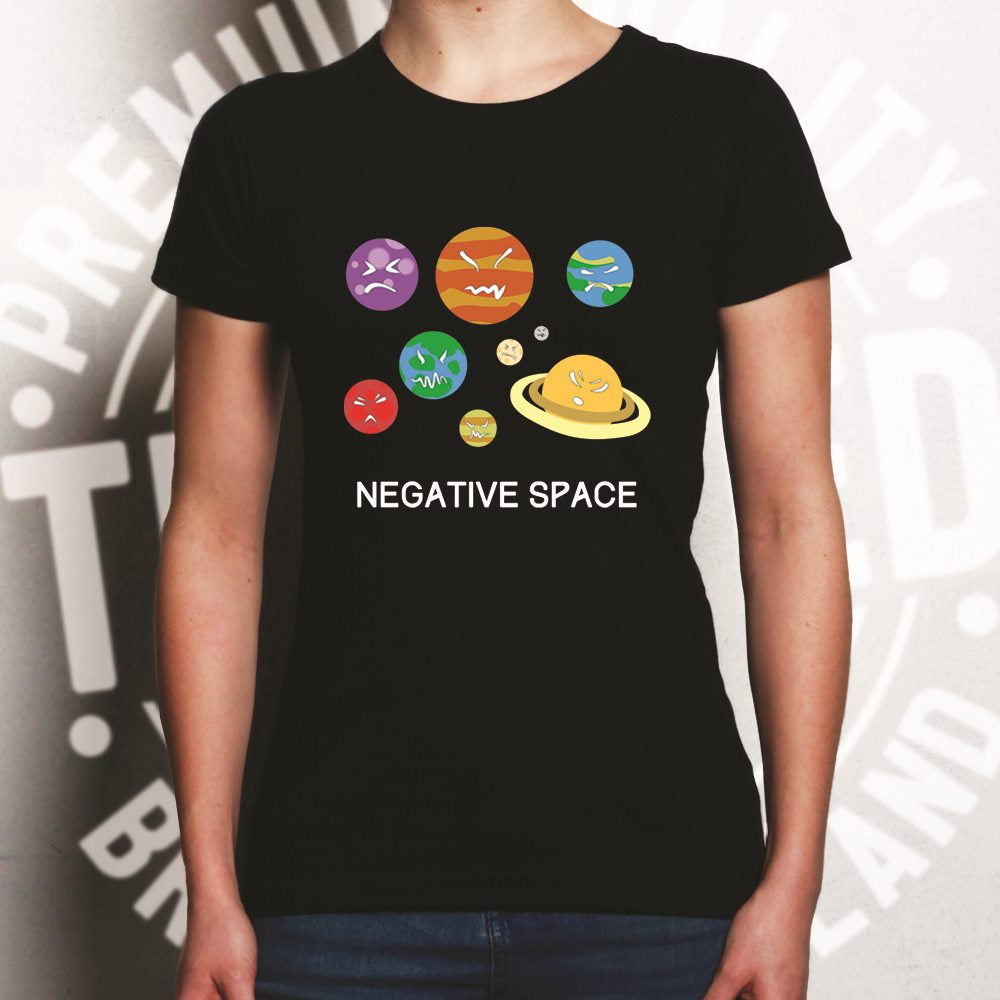 Solar System Joke Womens T Shirt Negative Space And Planets