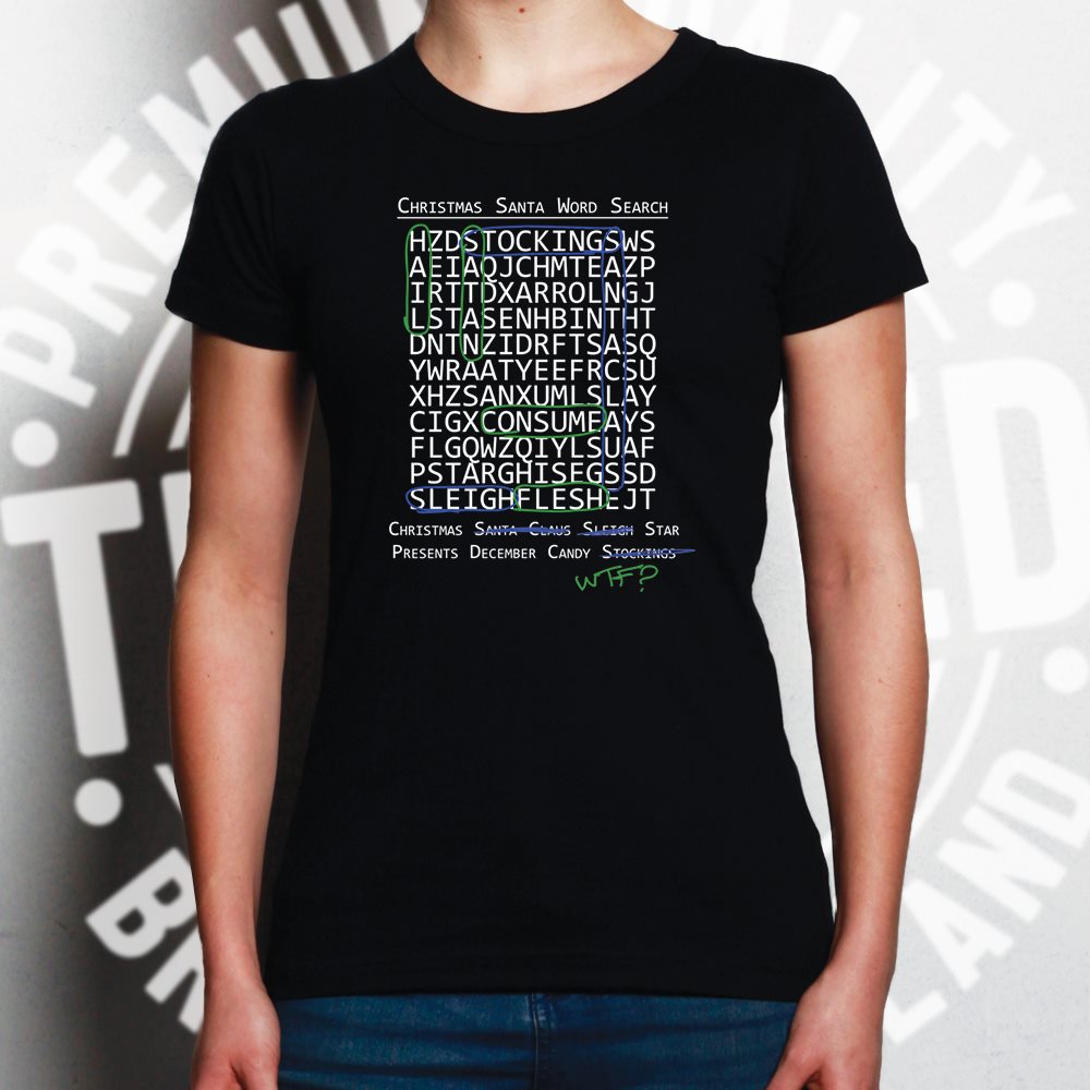 Halloween Christmas Womens T Shirt Crossword Hidden Words