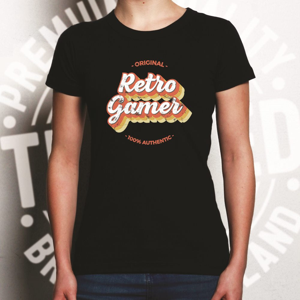 Novelty Womens T Shirt Original Retro Gamer, 100% Authentic