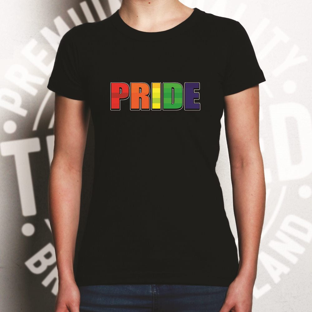 Gay Pride Womens T Shirt Rainbow Slogan Text