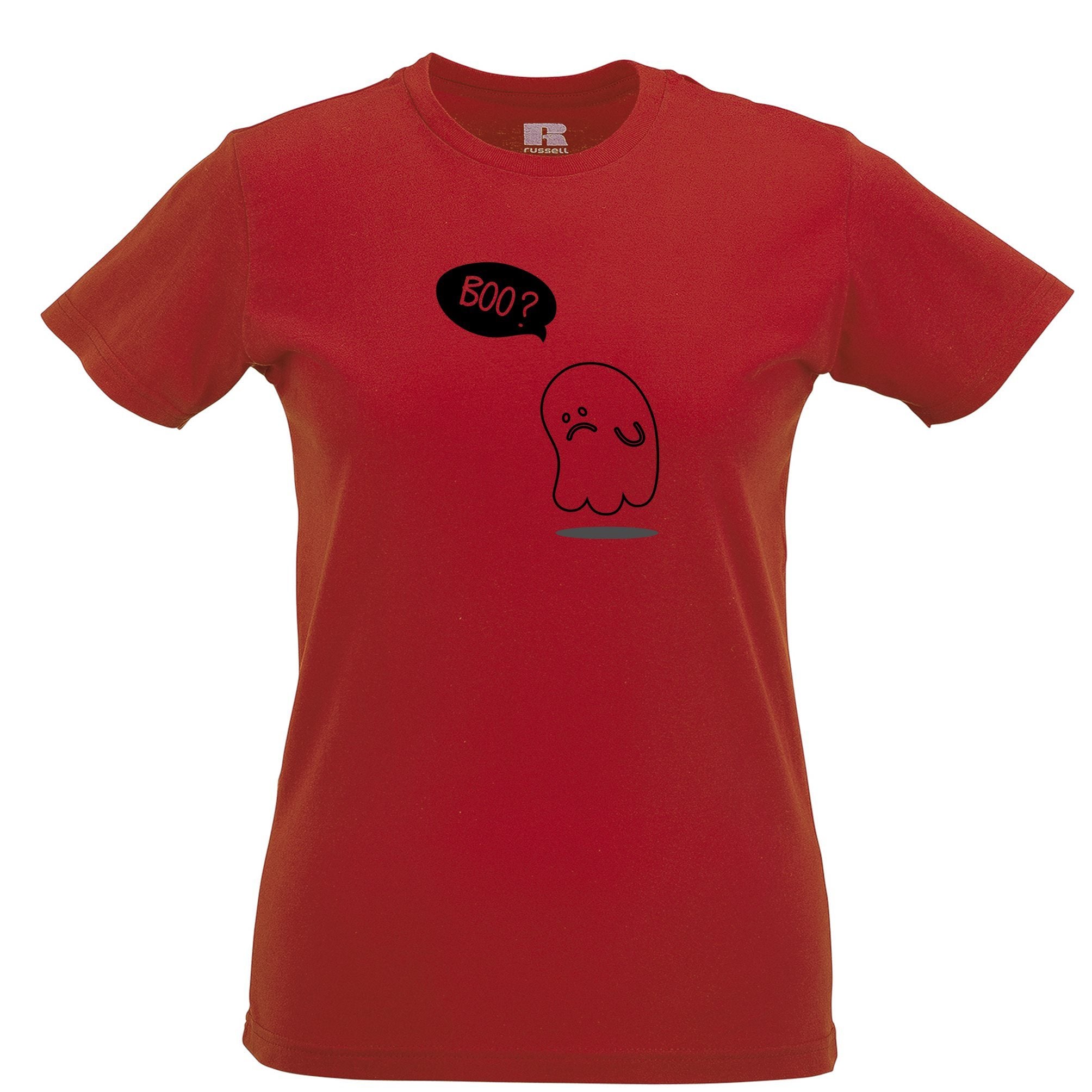 Novelty Halloween Womens T Shirt Sad Ghost Joke