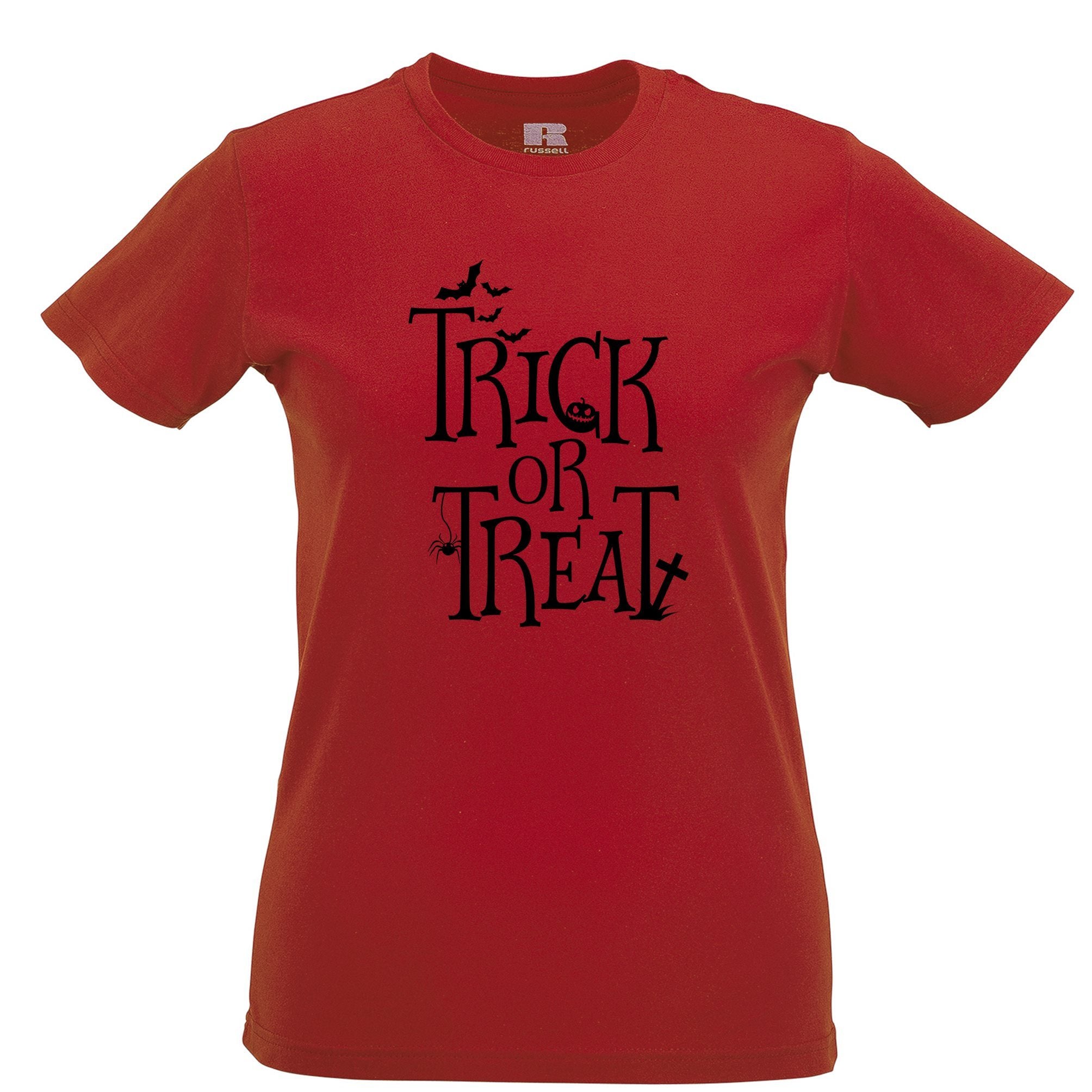 Halloween Womens T Shirt Stylised Trick Or Treat Slogan