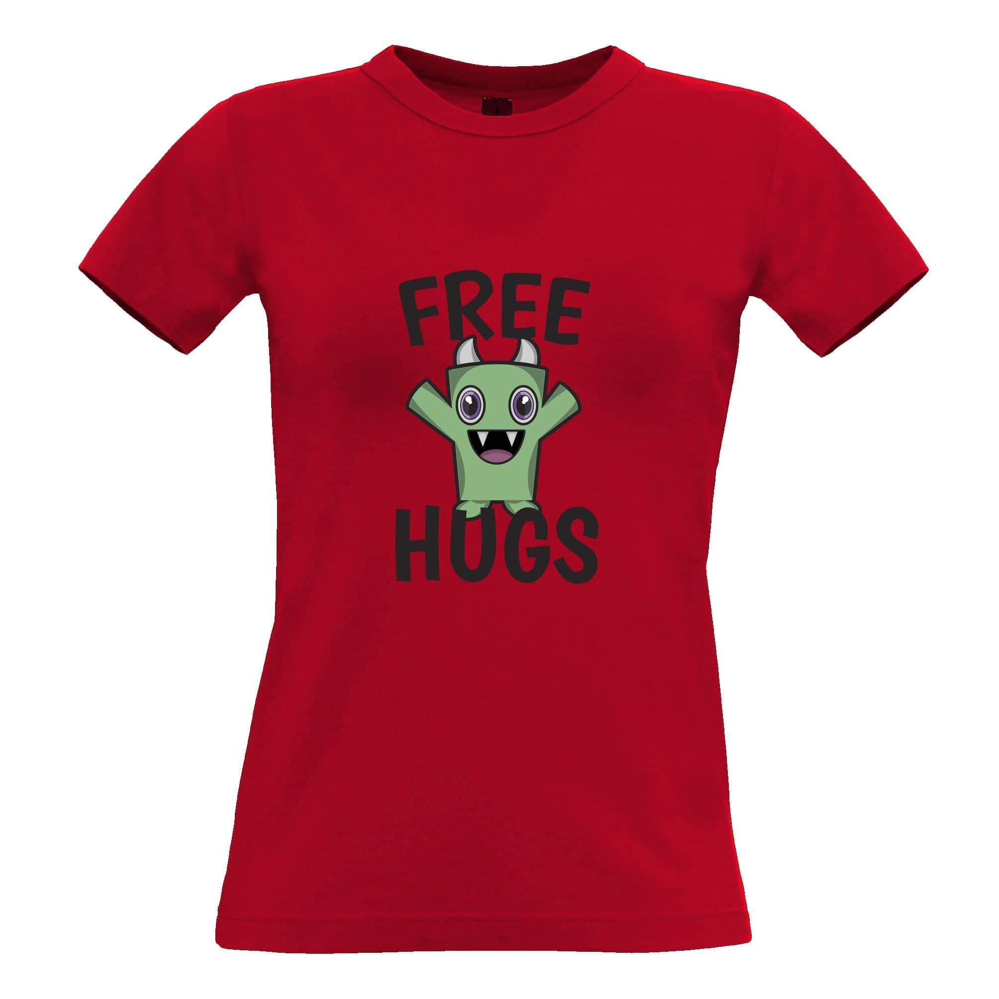 Festival Womens T Shirt Free Hugs Slogan With Cute Monster