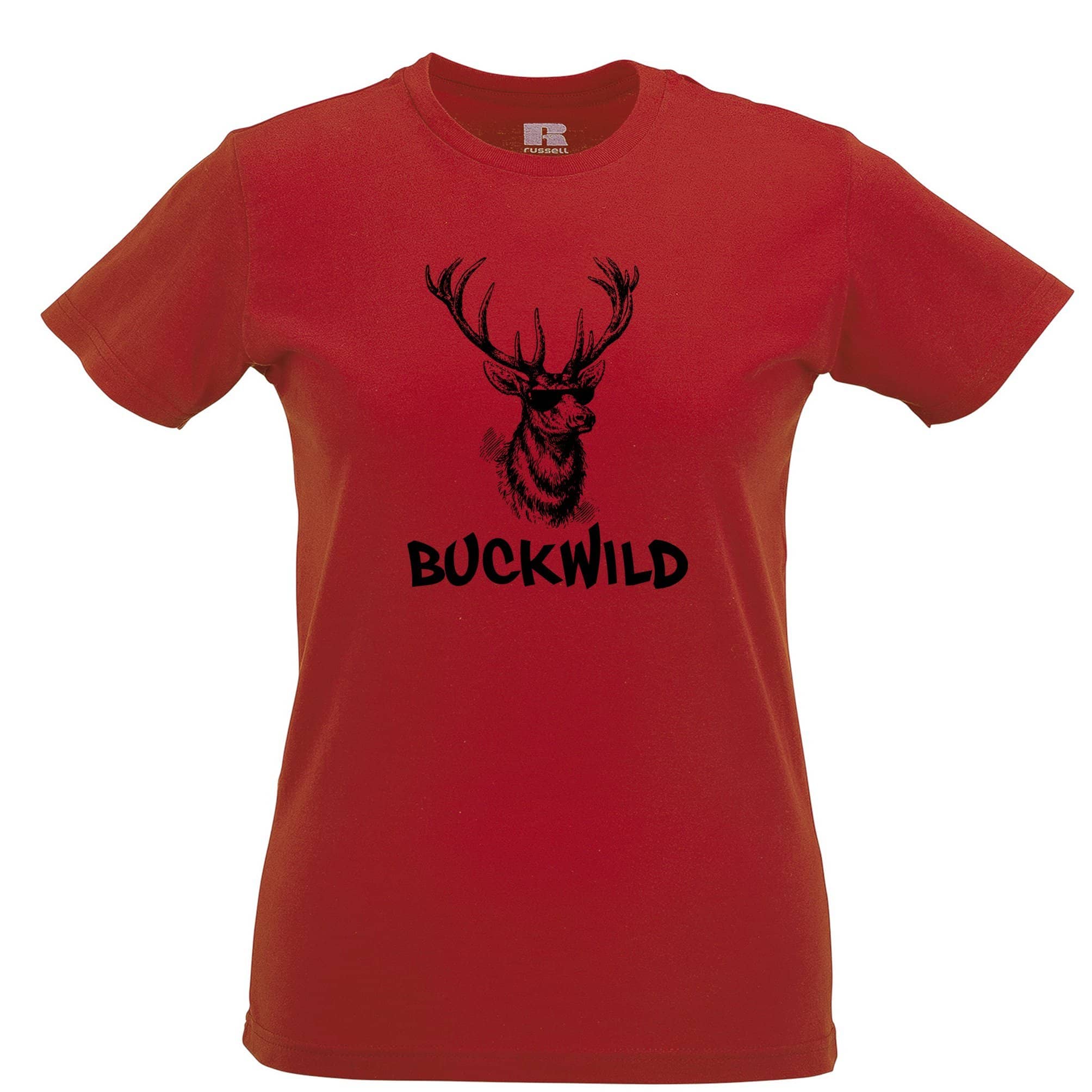 Novelty Christmas Womens T Shirt Buckwild Cool Reindeer