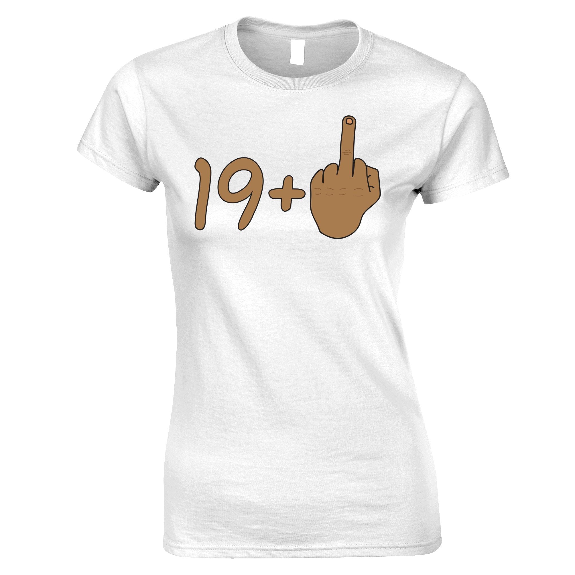 Rude 20th Birthday Womens T Shirt 19 + 1 Gesture (Tan)