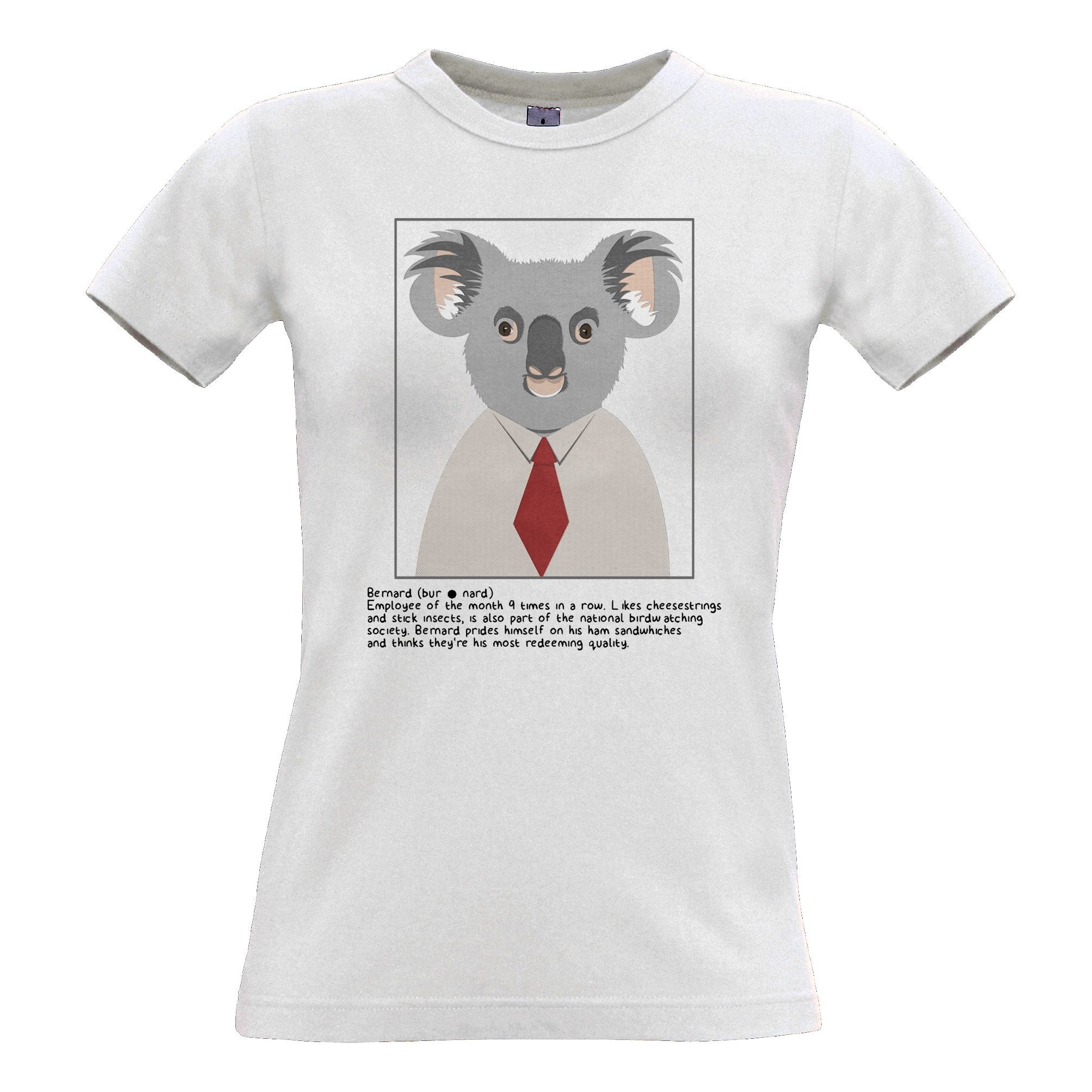 Novelty Animal Womens T Shirt Bernard the Koala Caption