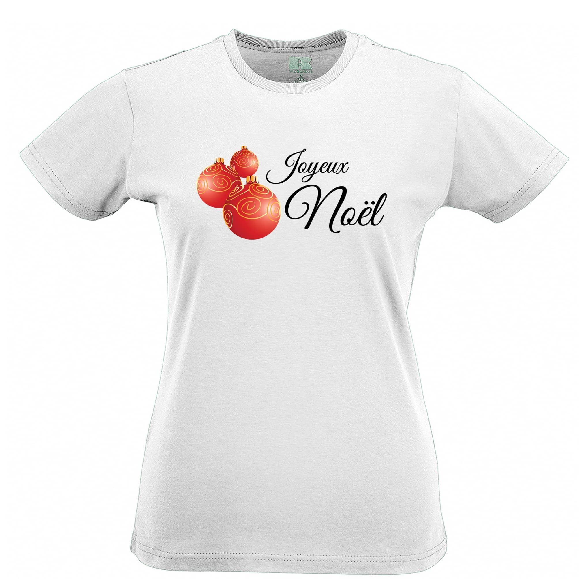 French Christmas Womens T Shirt Joyeux Noël Baubles Slogan