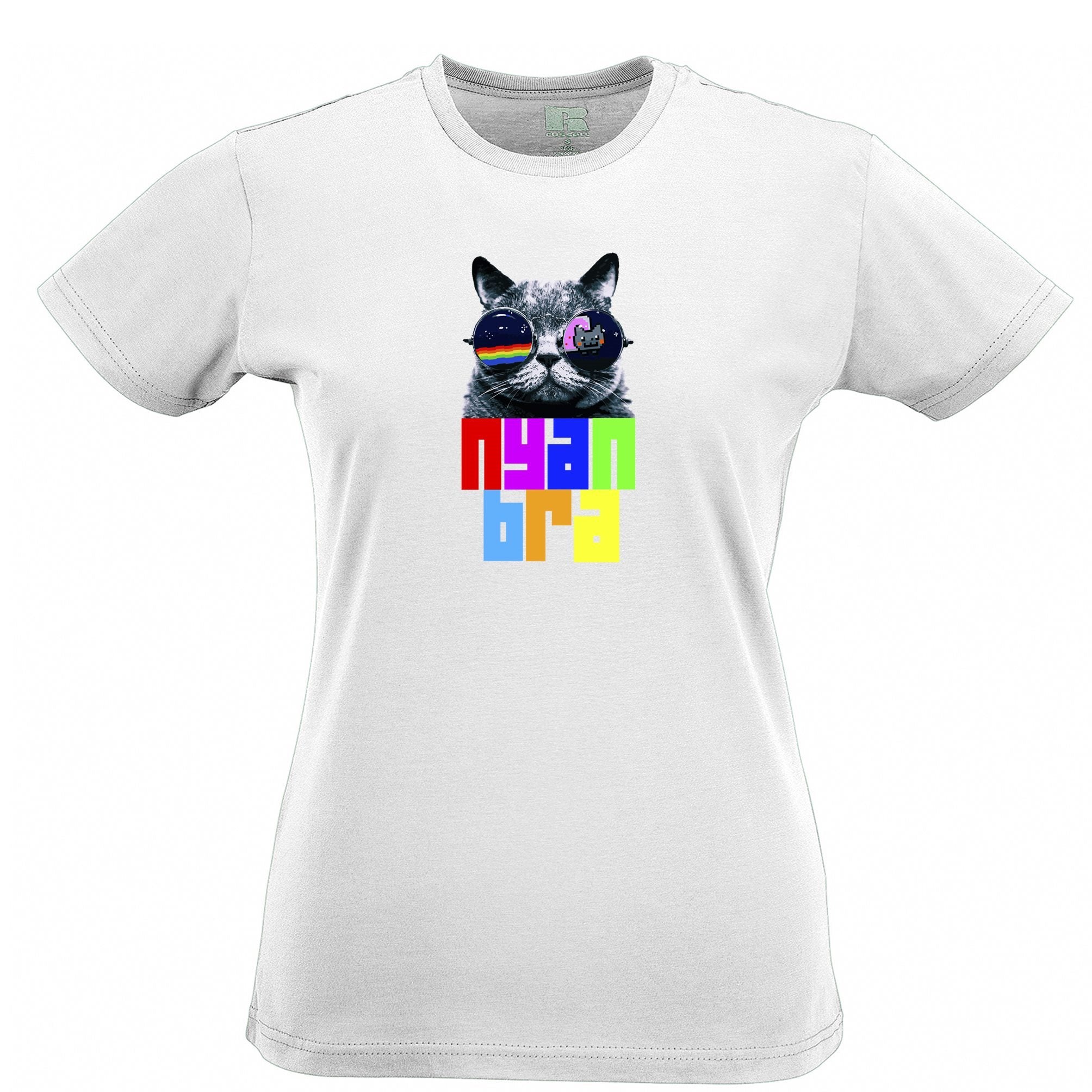 Novelty Internet Womens T Shirt Nyan Cat Bra Slogan