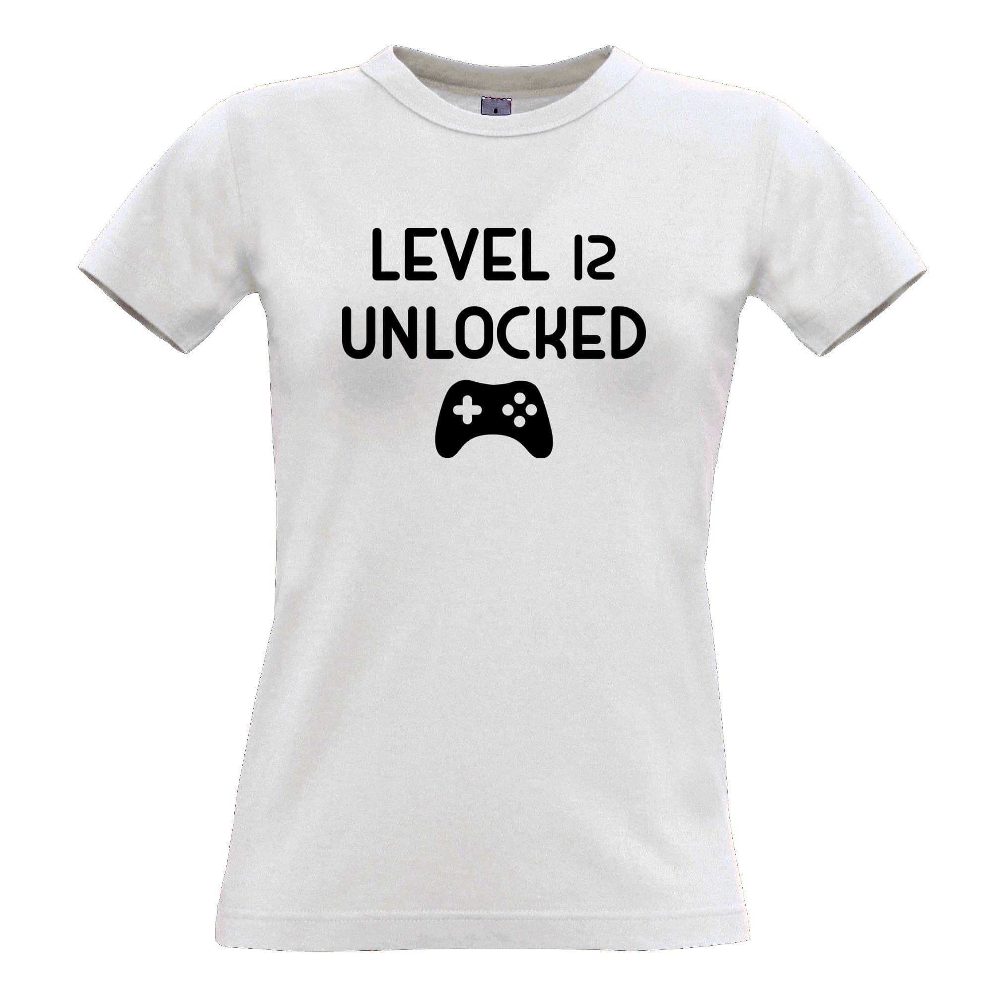 12th Birthday Gamer Womens T Shirt Level 12 Unlocked Slogan