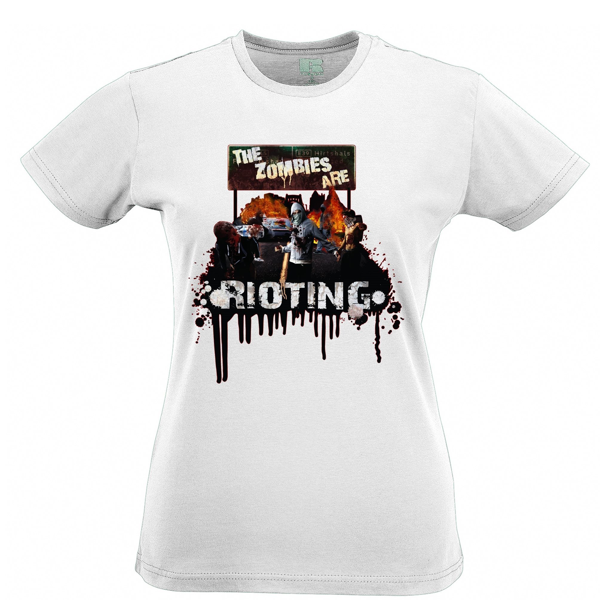 Halloween Womens T Shirt The Zombies Are Rioting Art