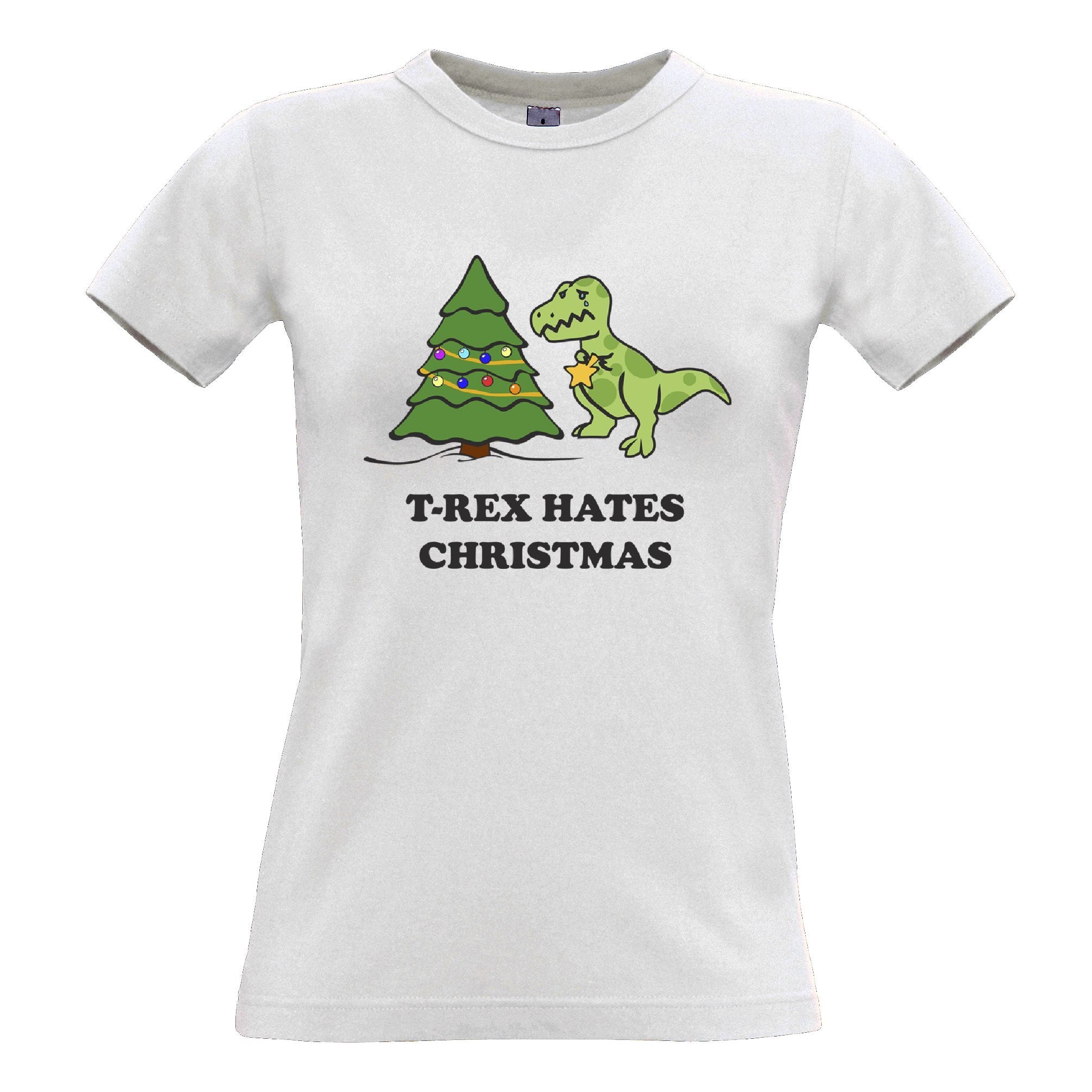 Novelty Xmas Womens T Shirt T-Rex Hates Christmas Joke