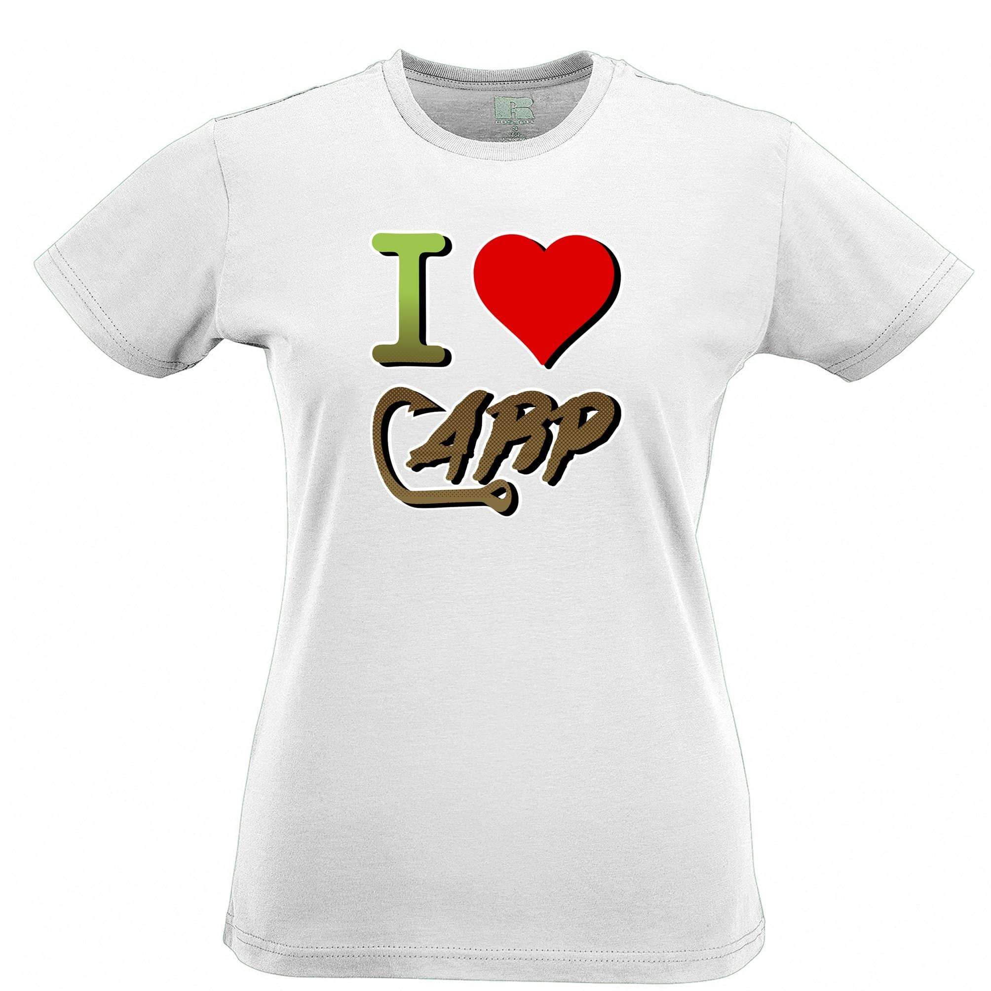 Fishing Womens T Shirt I Love Carp Slogan Heart