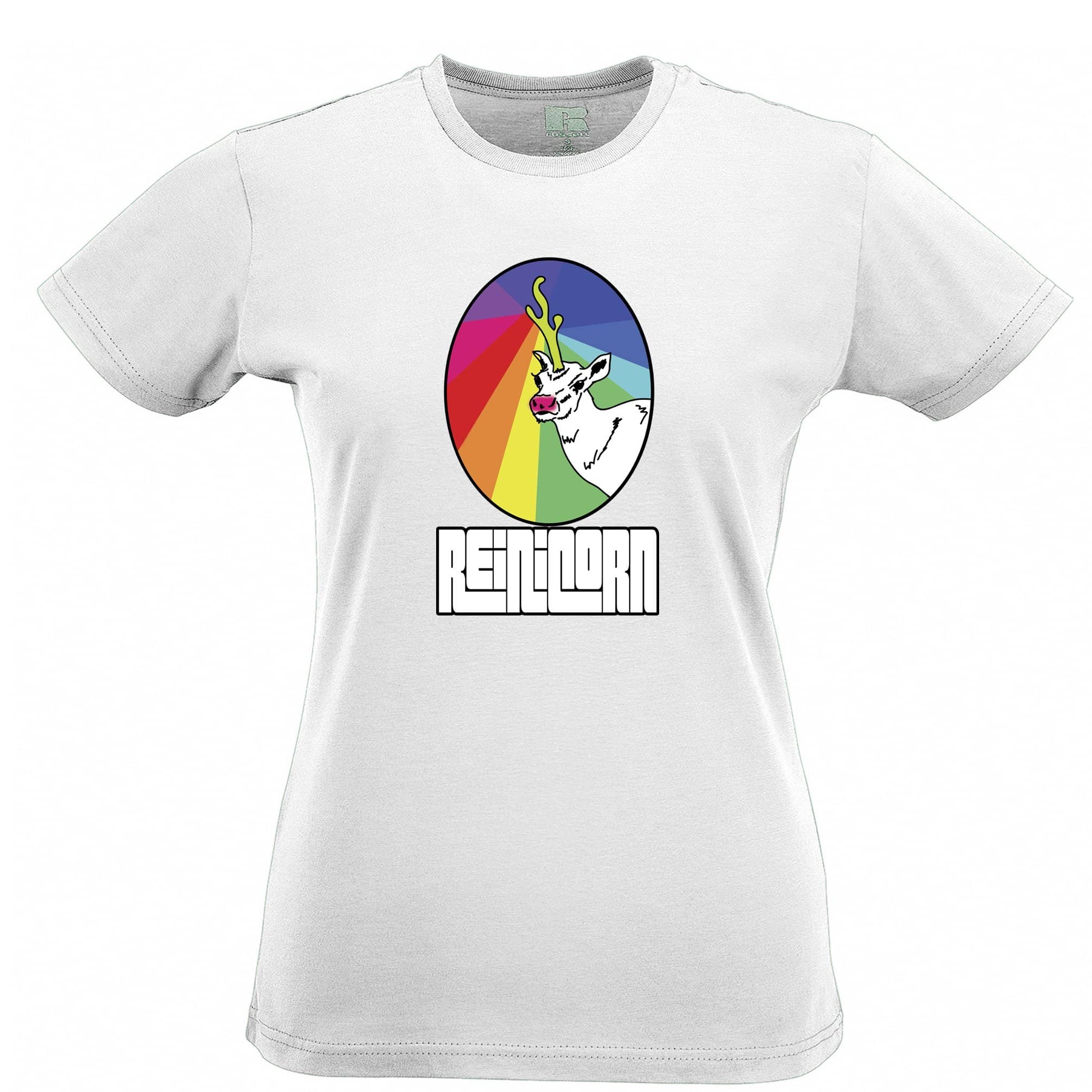 Christmas Womens T Shirt Reinicorn Reindeer Unicorn Rainbow