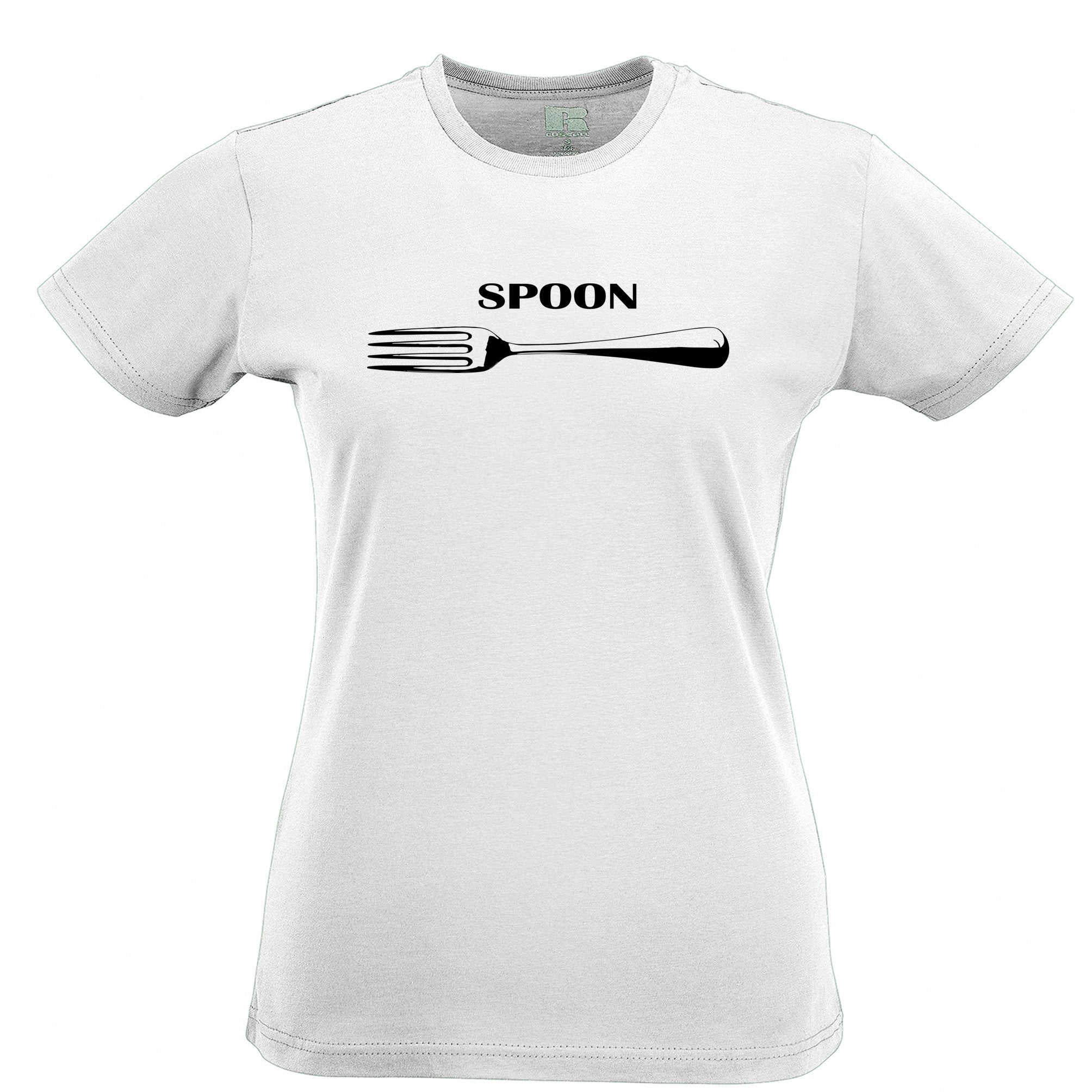 Novelty Womens T Shirt Fork With Spoon Text