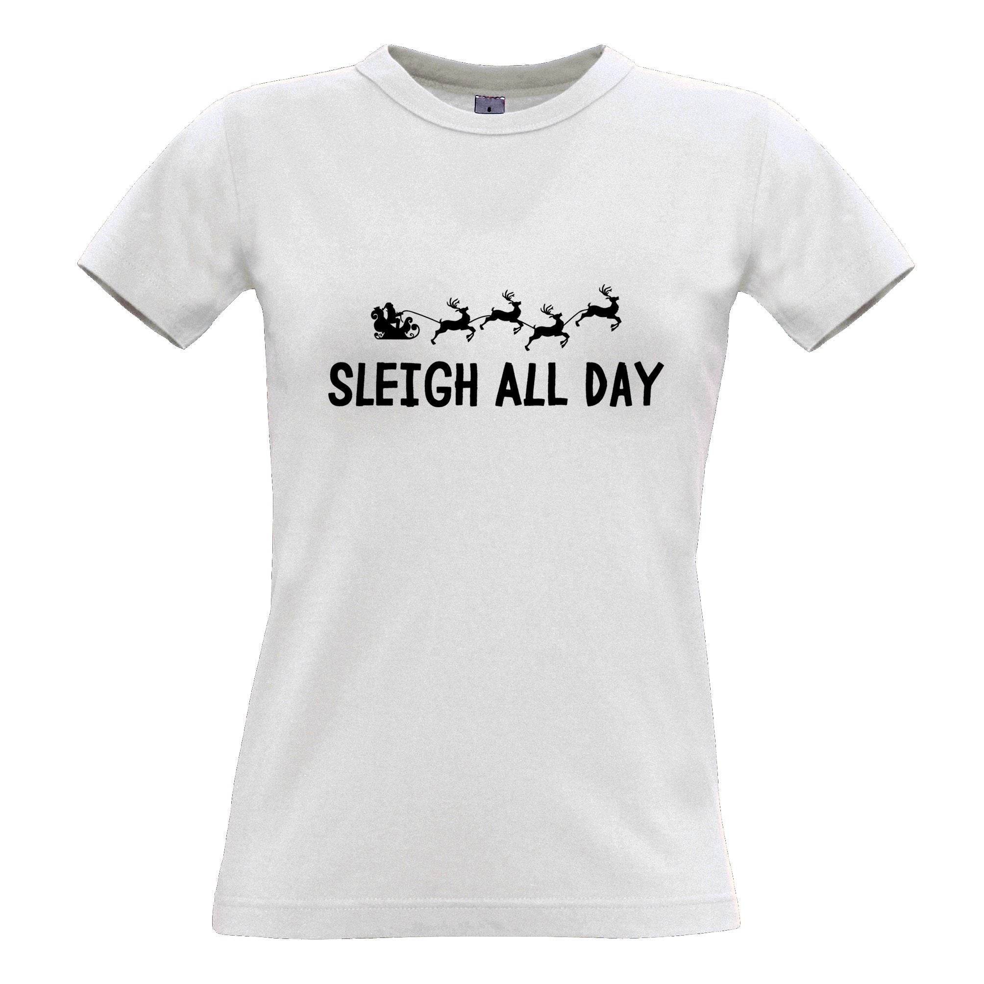 Joke Christmas Womens T Shirt Sleigh Slay All Day Pun Novelty