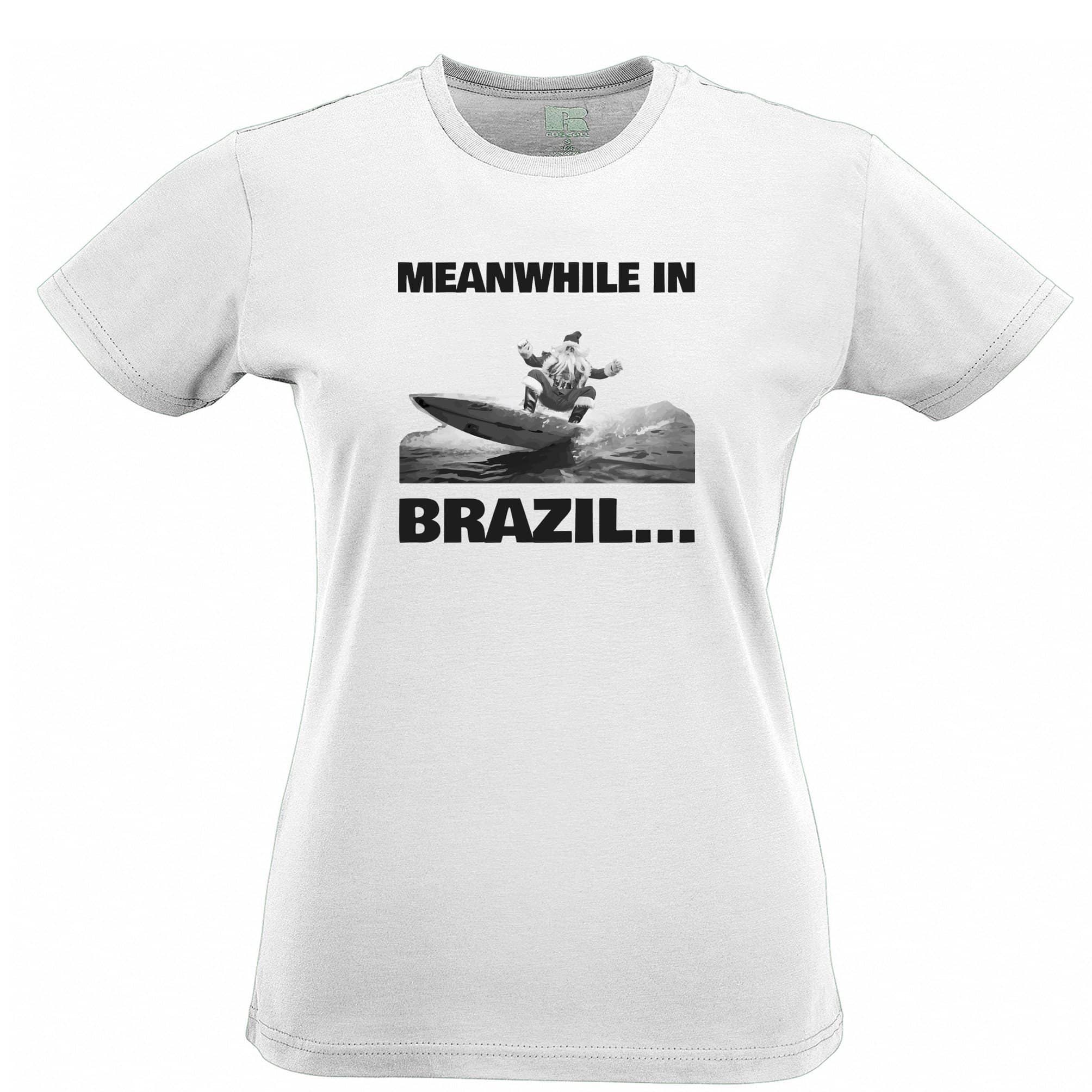 Joke Christmas Womens T Shirt Meanwhile in Brazil Santa