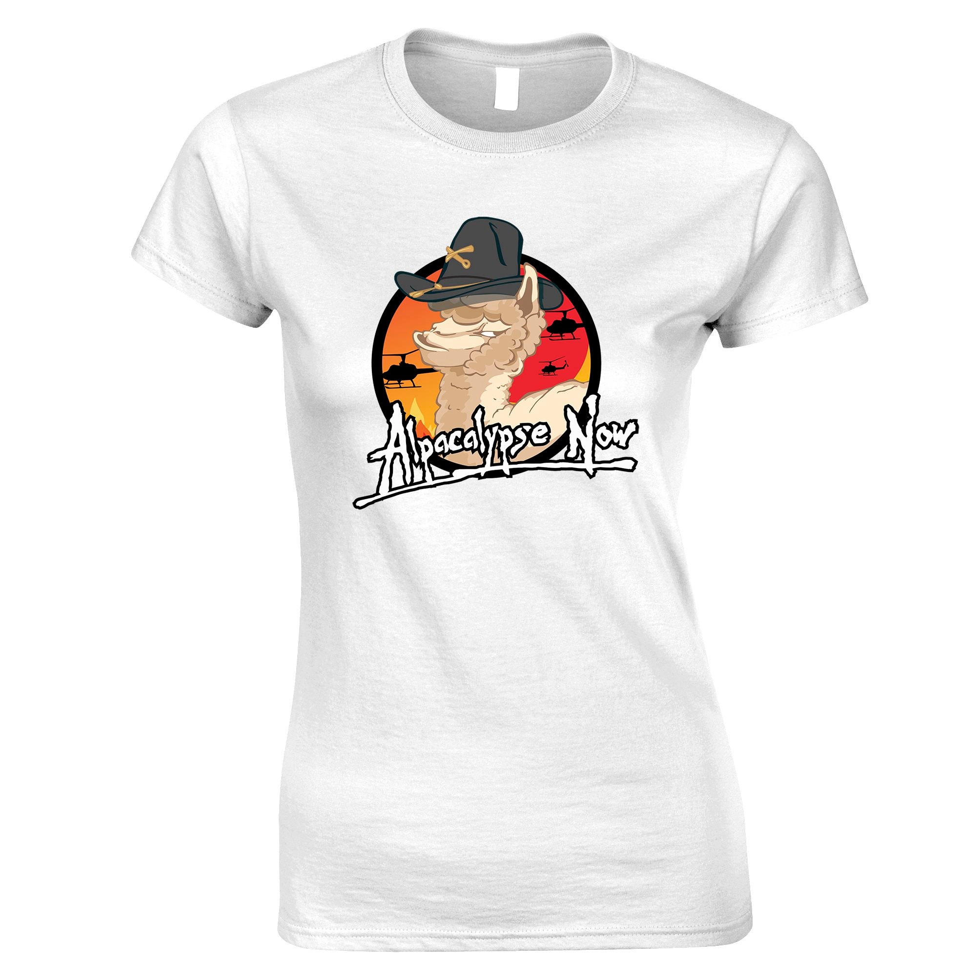 Film Parody Womens T Shirt Alpacalypse Now Alpaca Vegan