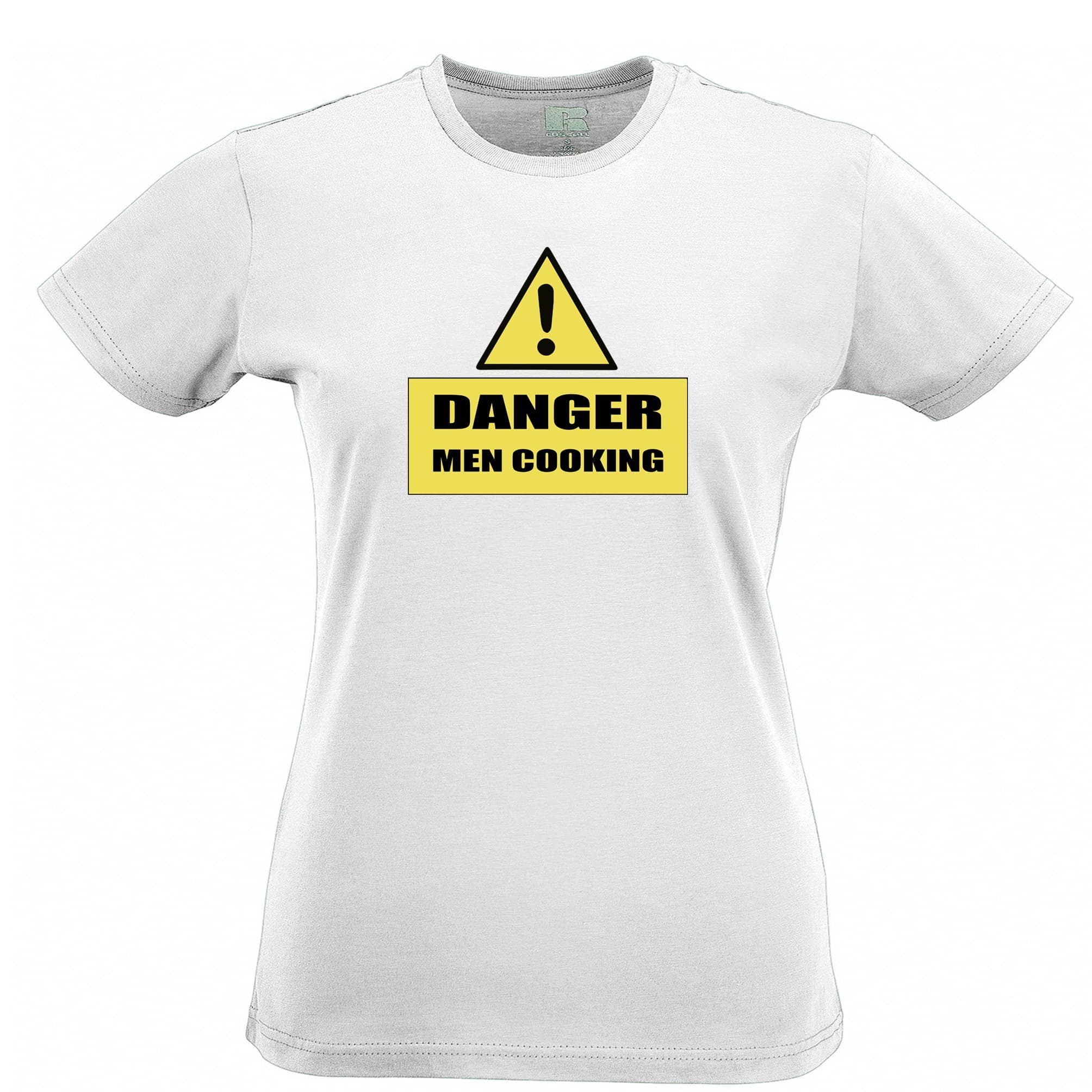 Novelty Barbecue Womens T Shirt Danger! Men Cooking Sign