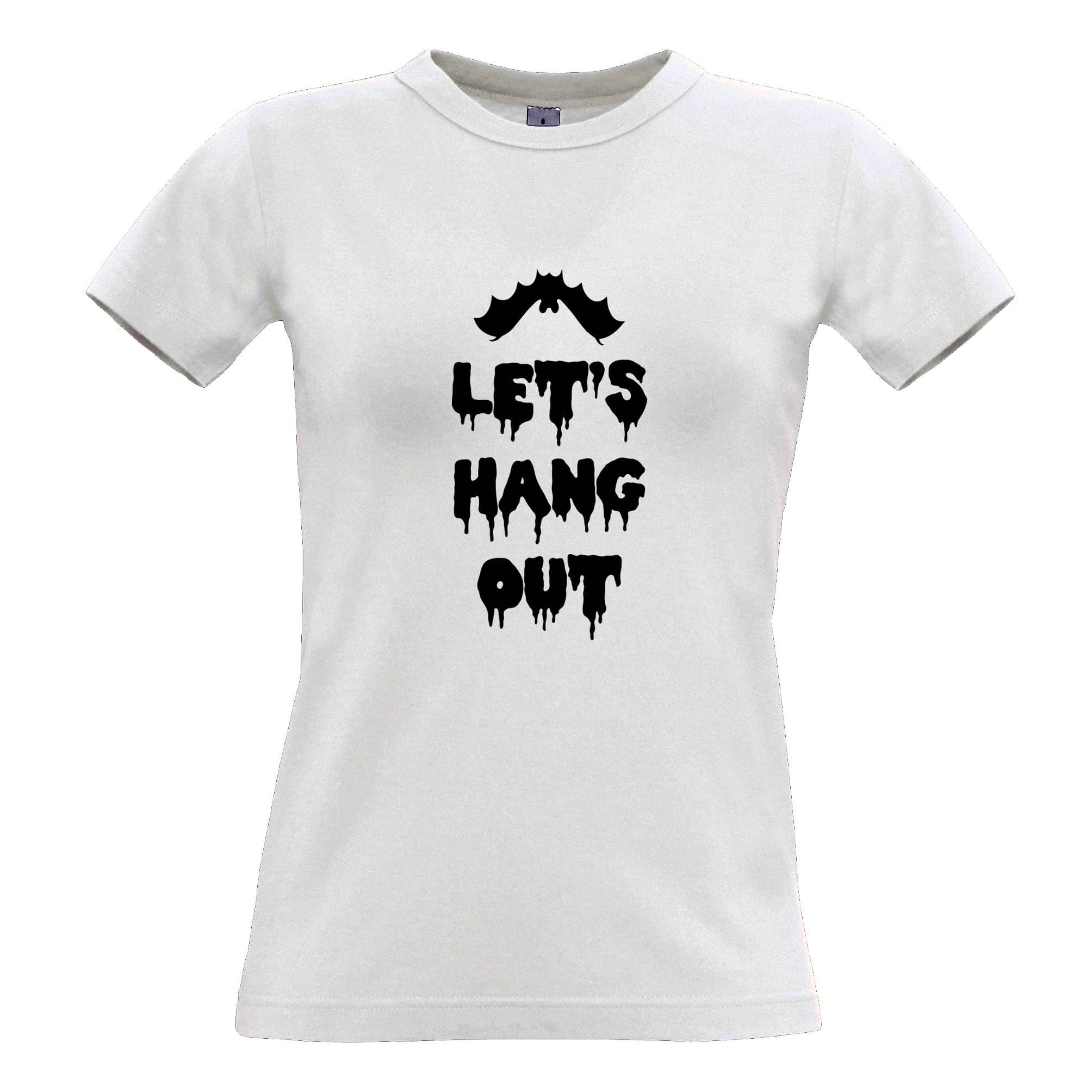 Novelty Halloween Womens T Shirt Let's Hang Out Bat Slogan