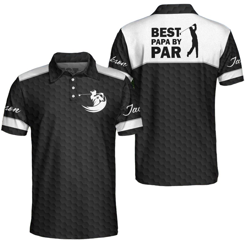 Best Papa By Par Black Golf Pattern Custom Polo Shirt Personalized Polo Shirt Best Golf Shirt For Men