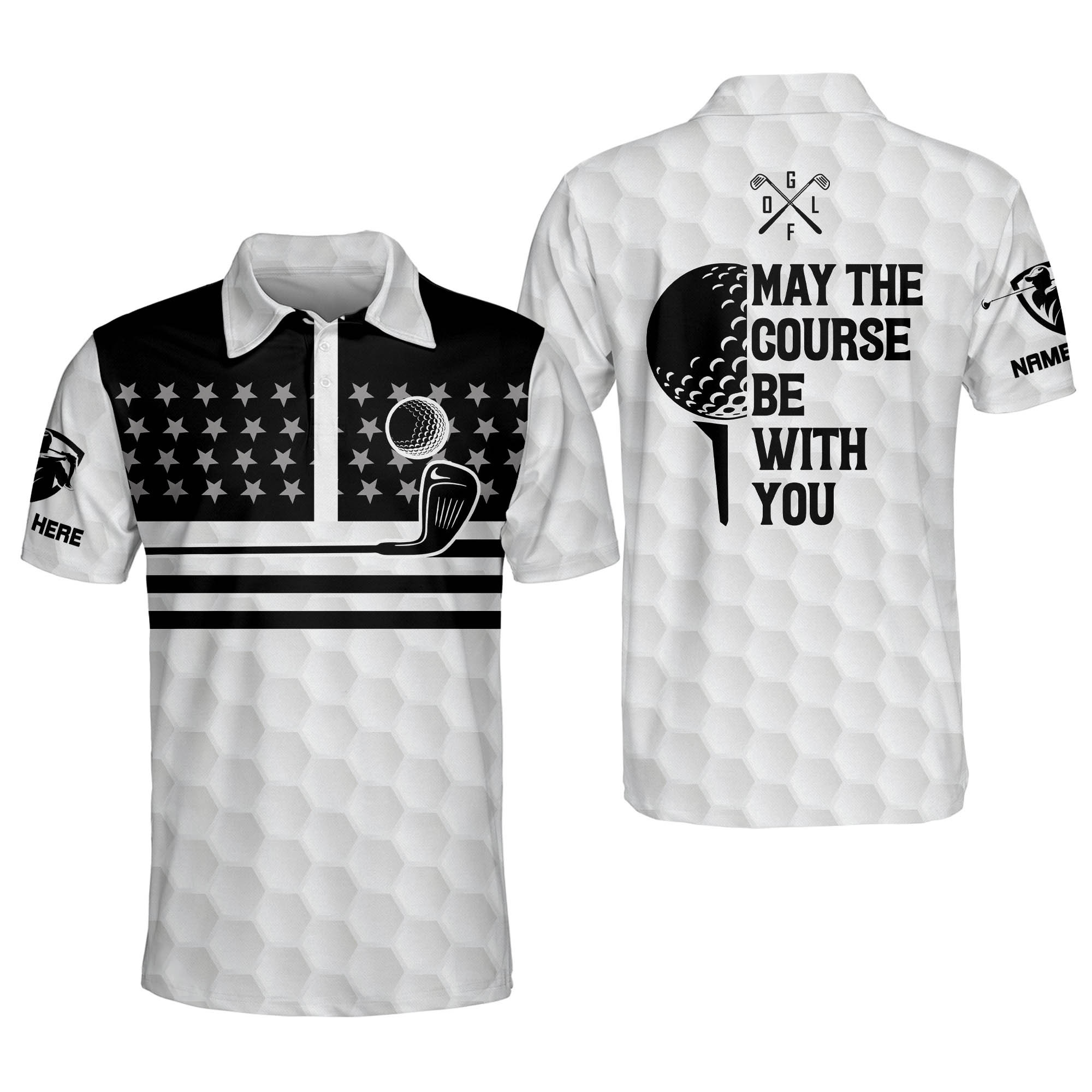 Custom Funny Golf Shirts for Men May The Course Be with You Mens Golf Polo Shirts Dry Fit Short Sleeve Patriotic Golf Shirts for Men GOLF