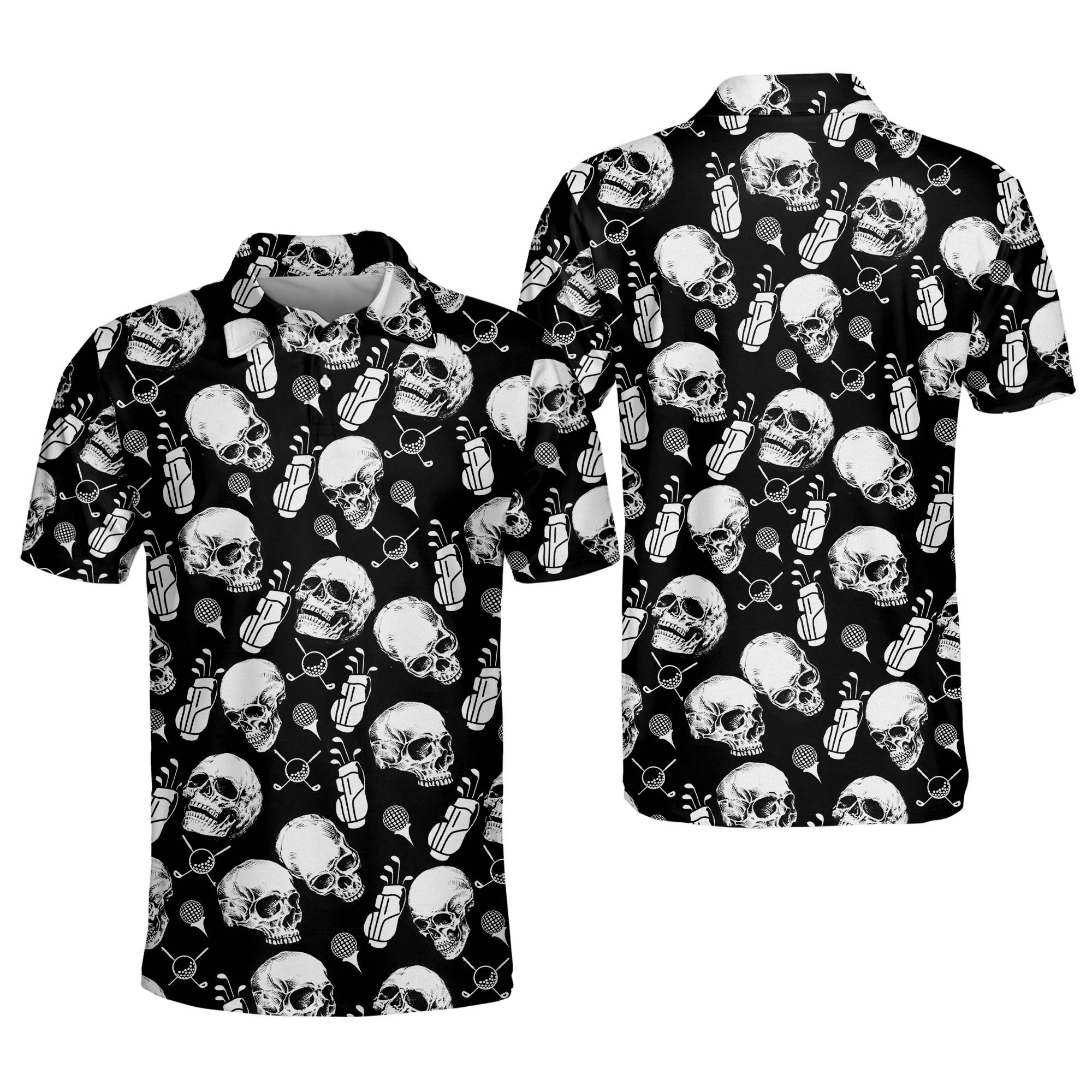 Funny Golf Shirts for Men Mens Golf Shirts Short Sleeve Polo Dry Fit Skull Golf Cart Pattern Custom Crazy Polo Golf Shirts for Men GOLF