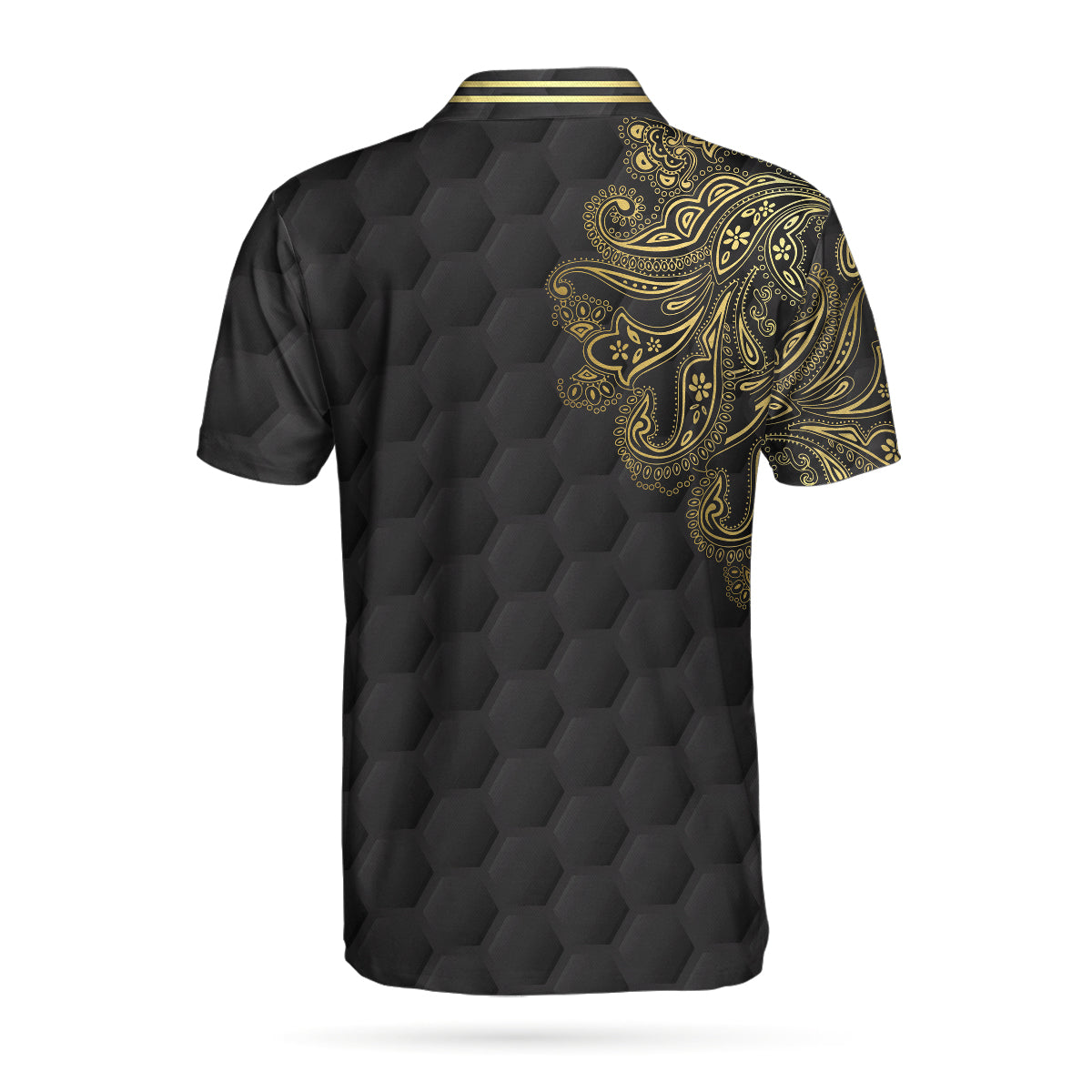 Golden Hole In One Black Golf Texture Custom Polo Shirt Personalized Golden Floral Paisley Golf Shirt For Men