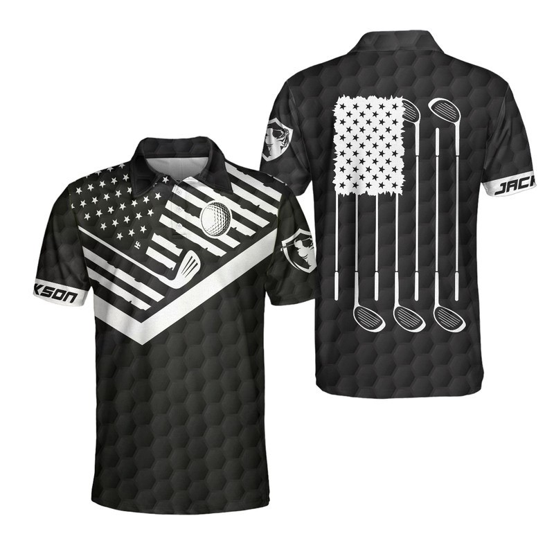 Golf American Flag New Custom Polo Shirt Black Golf Pattern Personalized Polo Shirt Patriotic Golf Shirt For Men