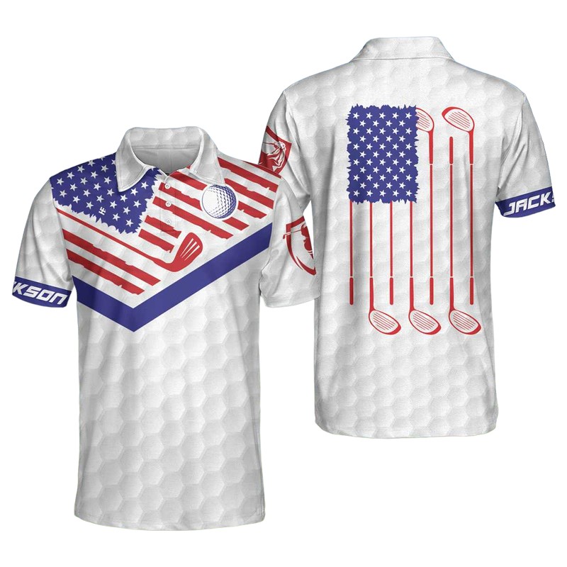 Golf American Flag New Custom Polo Shirt White Golf Pattern Personalized Polo Shirt Patriotic Golf Shirt For Men