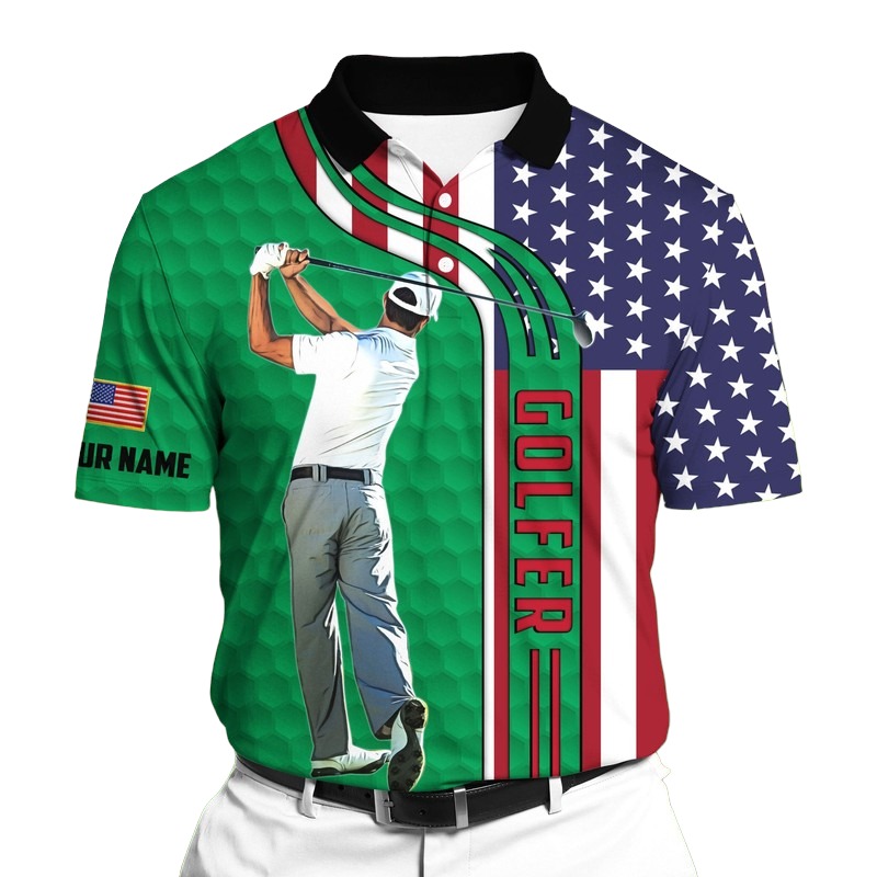 Golf Polo Shirt Premium American Golf Player Golf Polo Shirts Multicolor Personalized Golf Shirt Patriotic Golf Shirt For Men