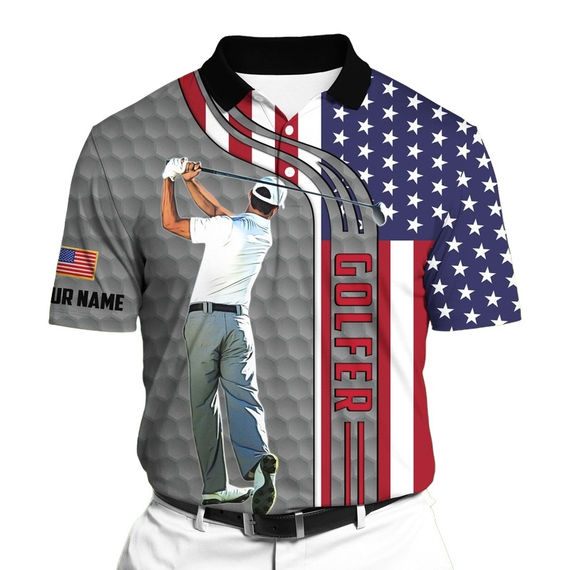 Golf Polo Shirt Premium American Golf Player Golf Polo Shirts Multicolor Personalized Golf Shirt Patriotic Golf Shirt For Men