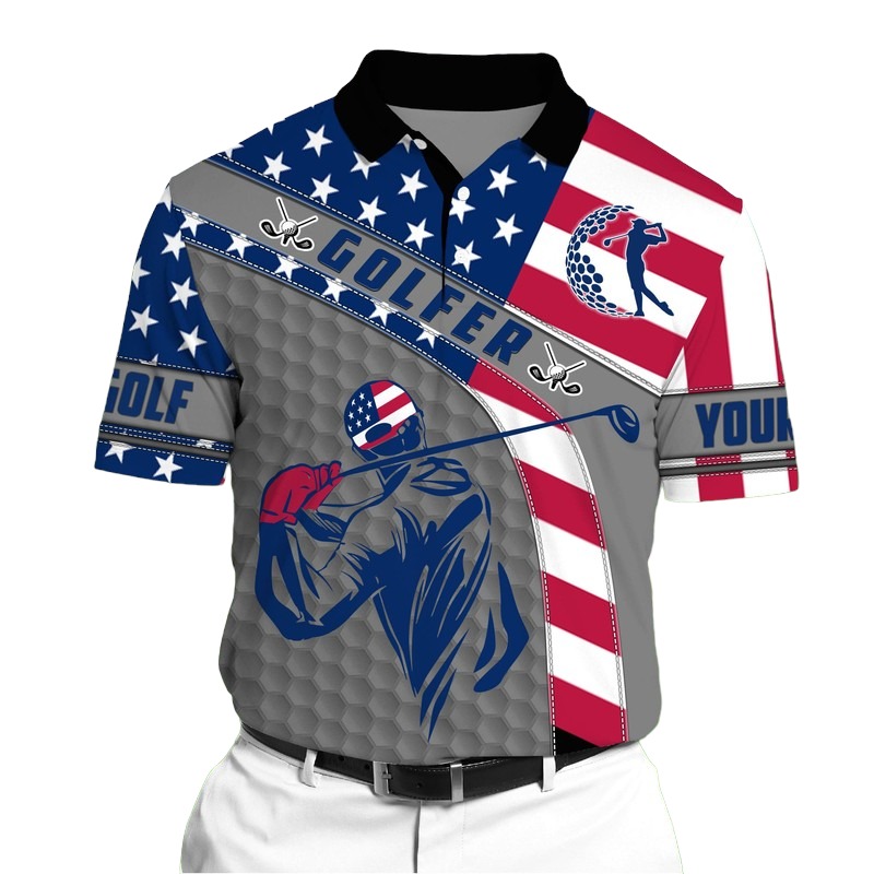 Golf Polo Shirt Premium American Golfer 3D Polo Shirt For Lovers Multicolor Personalized Golf Shirt Patriotic Golf Shirt For Men