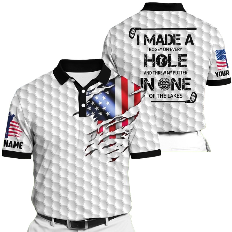 Golf Polo Shirt Premium Cool American Flag White Golf Polo Shirts Personalized Golf Shirt Patriotic Golf Shirt For Men