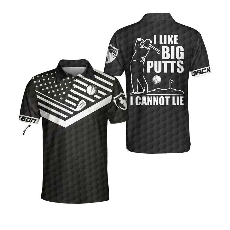 I Like Big Putts I Cannot Lie Custom Polo Shirt Personalized American Flag Polo Shirt Best Golf Shirt For Men