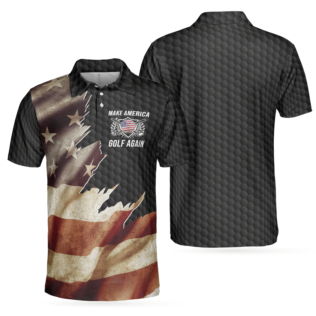 Make America Golf Again Custom Polo Shirt Personalized Black Hornet Nest Pattern American Flag Golf Shirt For Men