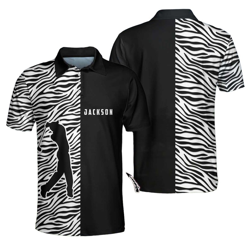 Personalized 2D Zebra Pattern Golf Custom Polo Shirt Cool Black And White Zebra Golf Shirt For Men