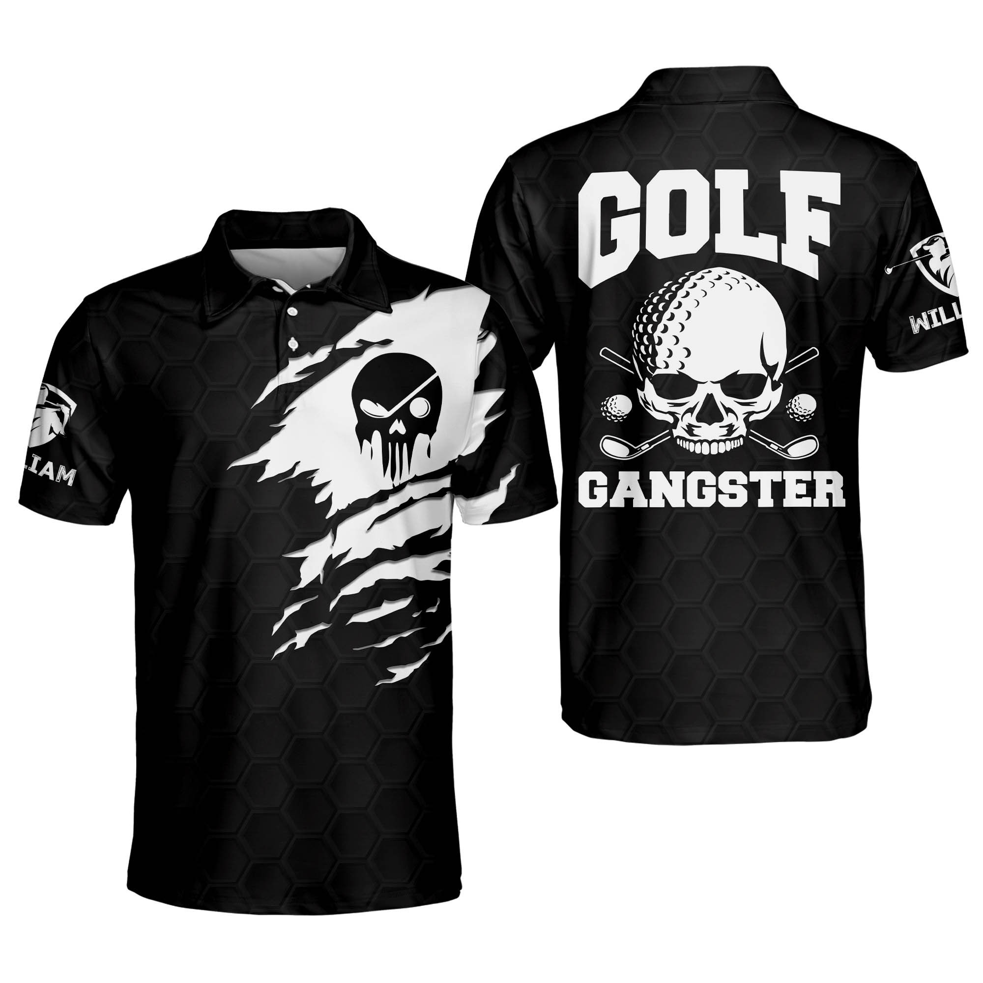 Personalized 3D Funny Golf Polo Shirts for Men Mens Skull Golf Gangster Shirts Short Sleeve Lightweight Dry Fit Golf Polos GOLF