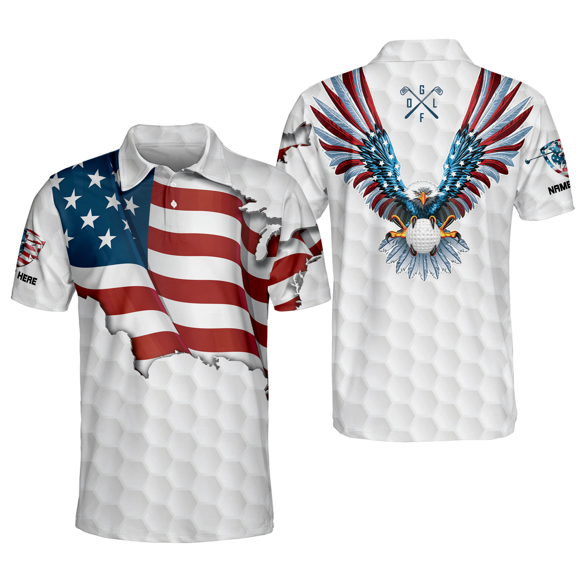 Personalized Funny Golf Polo Shirt for Men Proud Golf American Flag Polo Shirt 3D Patriotic Mens Golf Polo Shirts GOLF