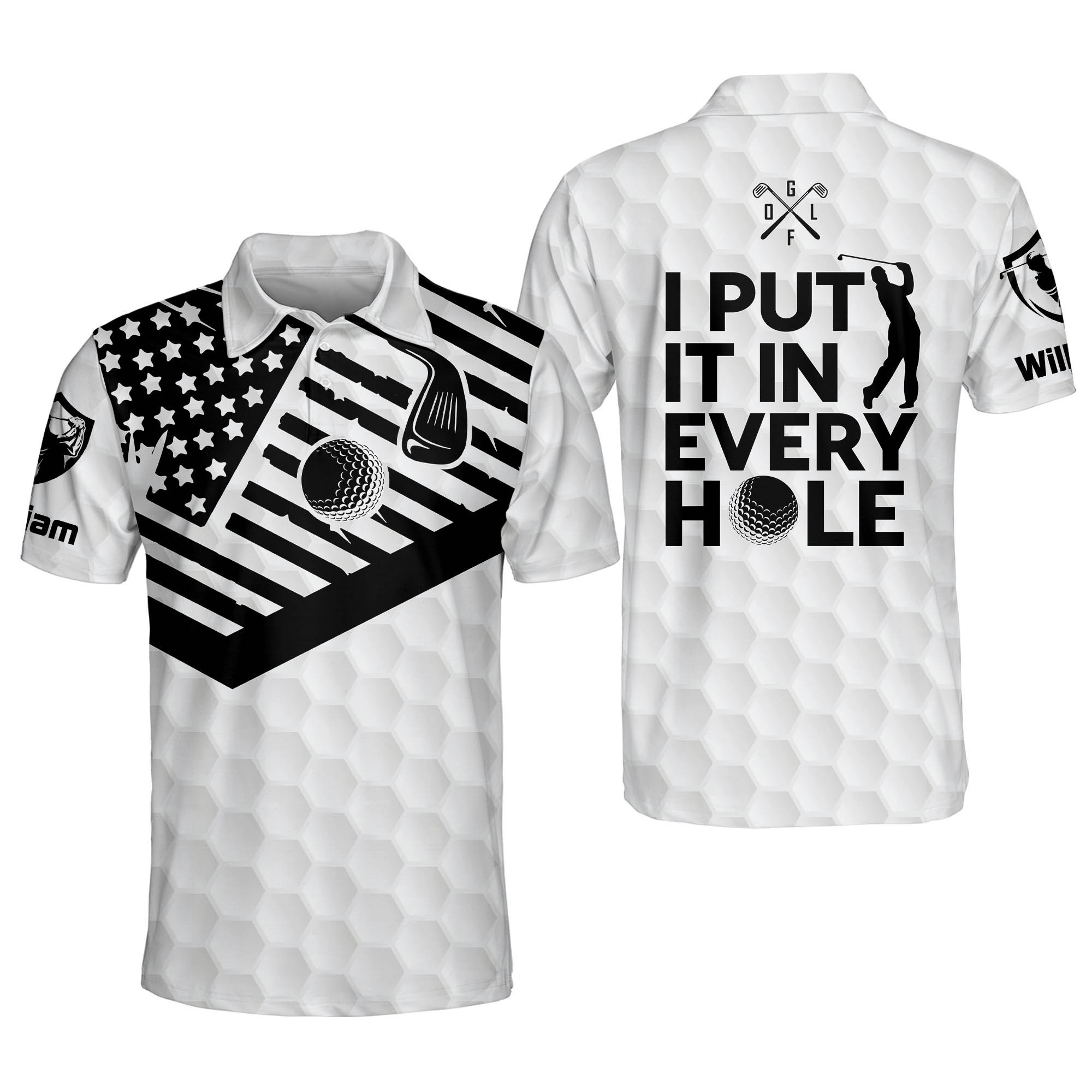 Personalized Funny Golf Shirts for Men America Flag I Put It In Every Hole Short Sleeve Lightweight Polo Golf Shirts GOLF