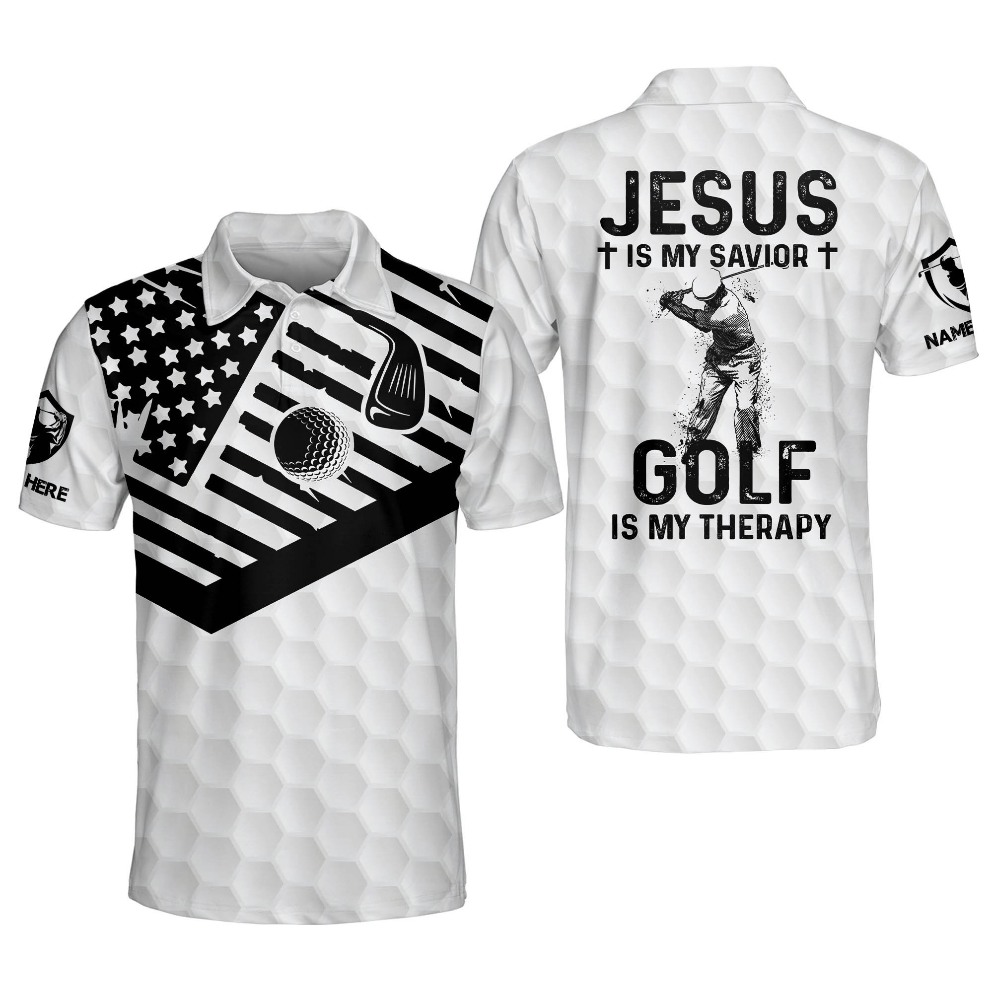 Personalized Funny Golf Shirts for Men Golf Is My Therapy Mens Golf Shirts American Flag Golf Polos For Men GOLF