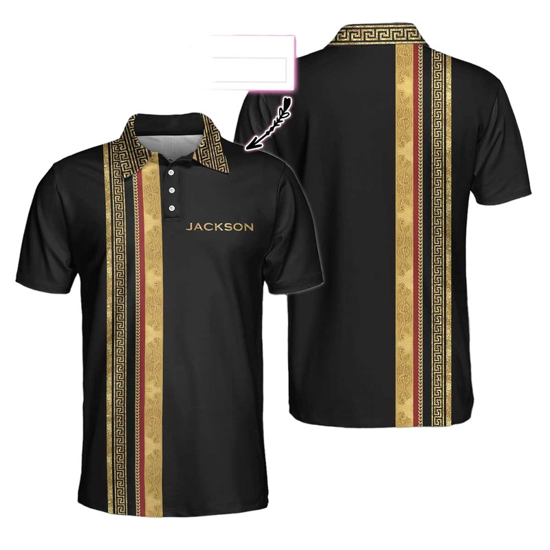 Personalized Luxury Baroque Pattern Golf Custom Polo Shirt Golden Greek Key Pattern Golf Shirt For Men