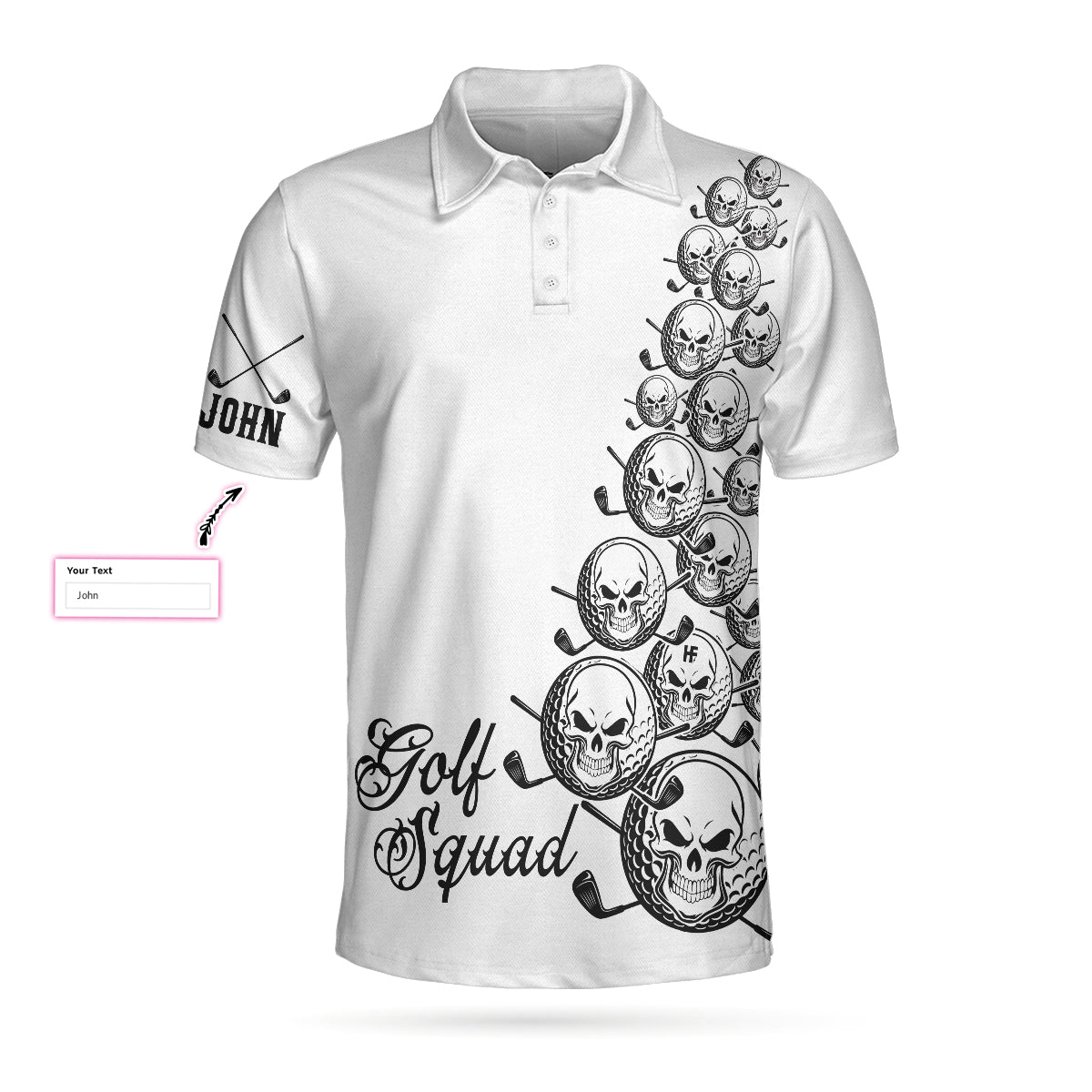 Skull Golfer Custom Polo Shirt White Golf Squad Shirt Personalized Golf Shirt For Men