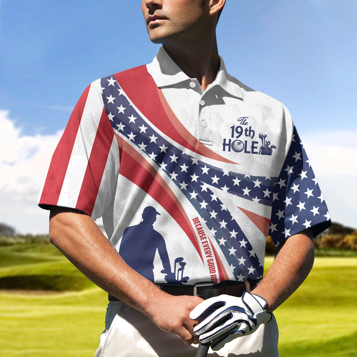 The Nineteenth Hole Custom Polo Shirt Personalized American Flag Golfer Polo Shirt Best Golf Shirt For Men