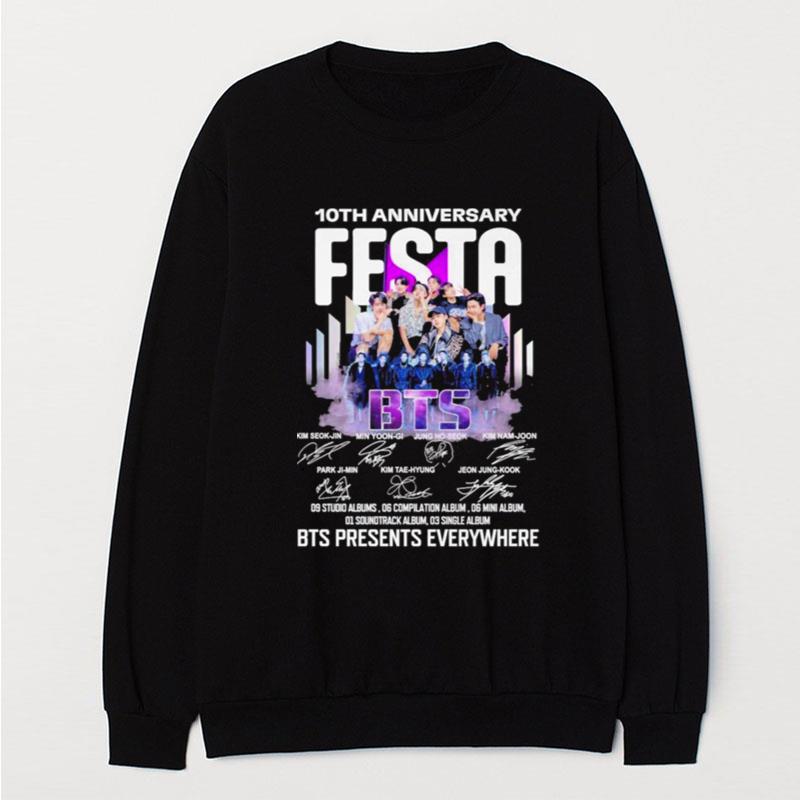 Bts Festa 10Th Anniversary Bts Presents Everywhere Signatures T-Shirt Unisex