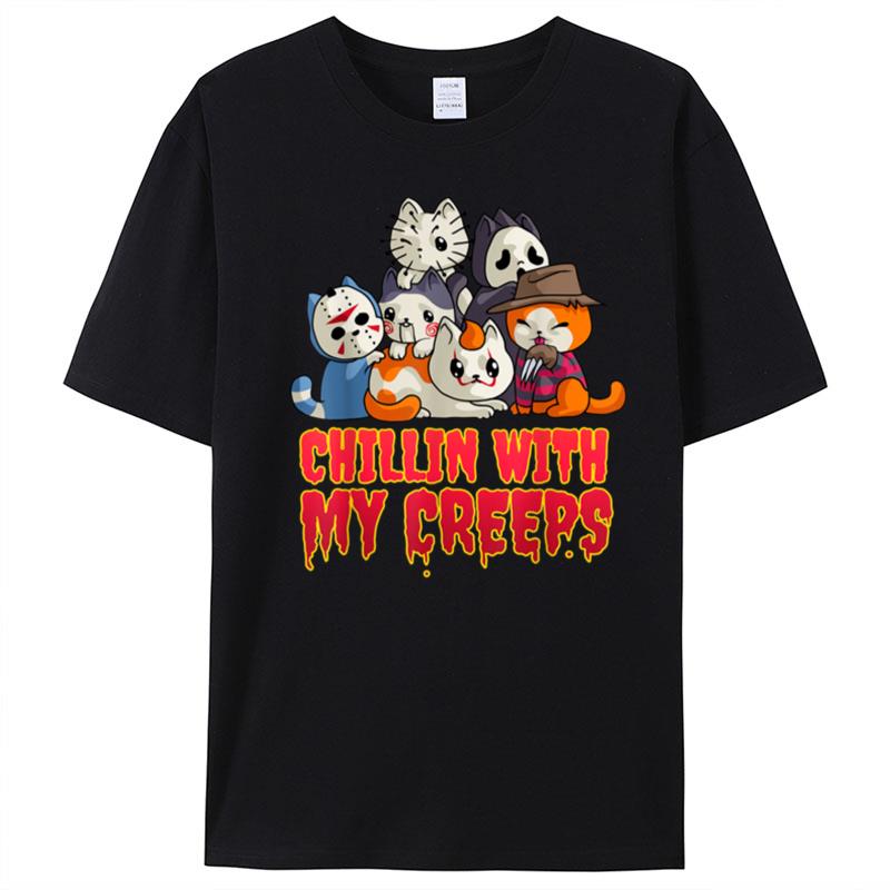 Chillin With My Creeps Funny Cat Horror Movies Serial Killer T-Shirt Unisex