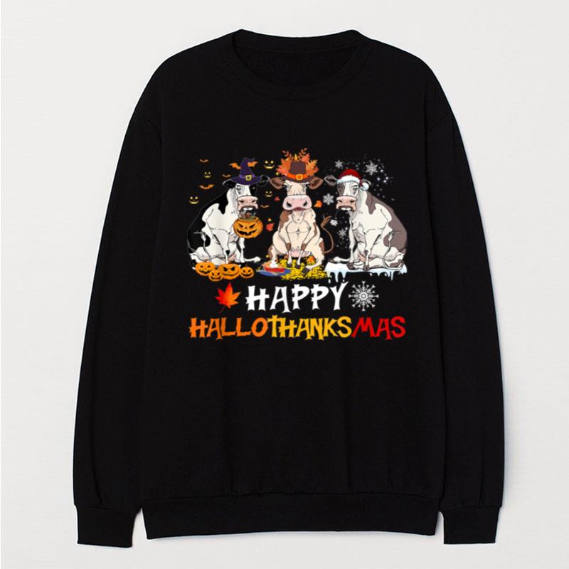 Cows Happy Hallothanksmas Funny Cows Halloween Christmas T-Shirt Unisex