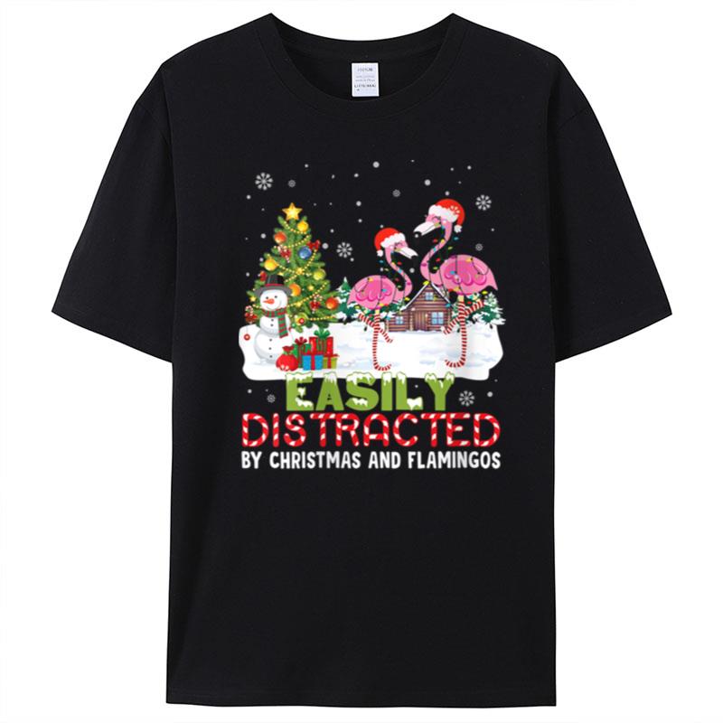 Easily Distracted By Christmas And Flamingo Noel Hat Dancing T-Shirt Unisex