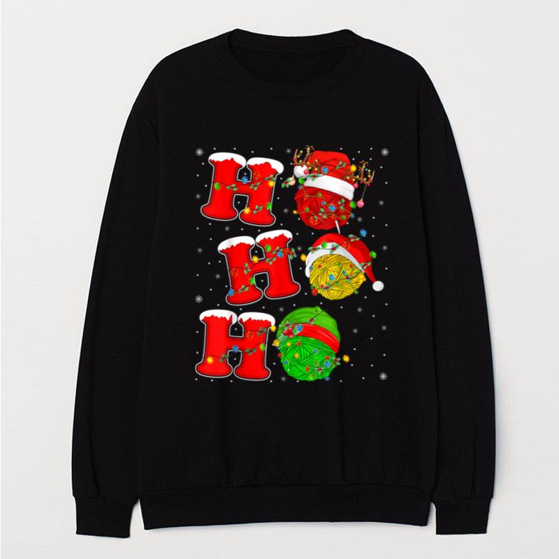 Funny Xmas Lights Santa Ho Ho Ho Knitting Christmas T-Shirt Unisex