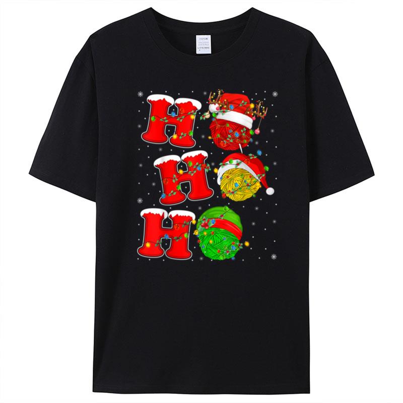 Funny Xmas Lights Santa Ho Ho Ho Knitting Christmas T-Shirt Unisex